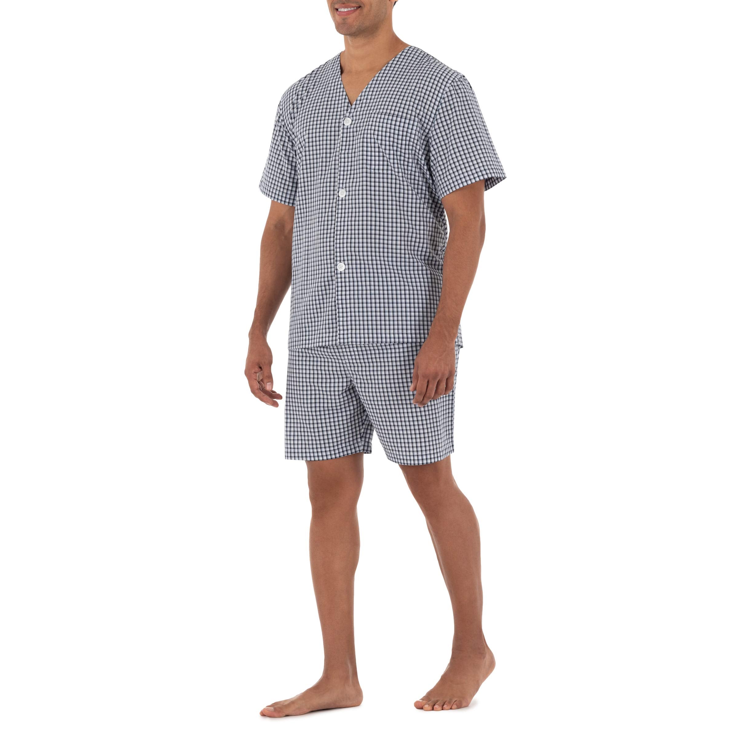 Fruit Of The Loom Mens Broadcloth Short Sleeve Pajama Set, Navywhite Check, 5X