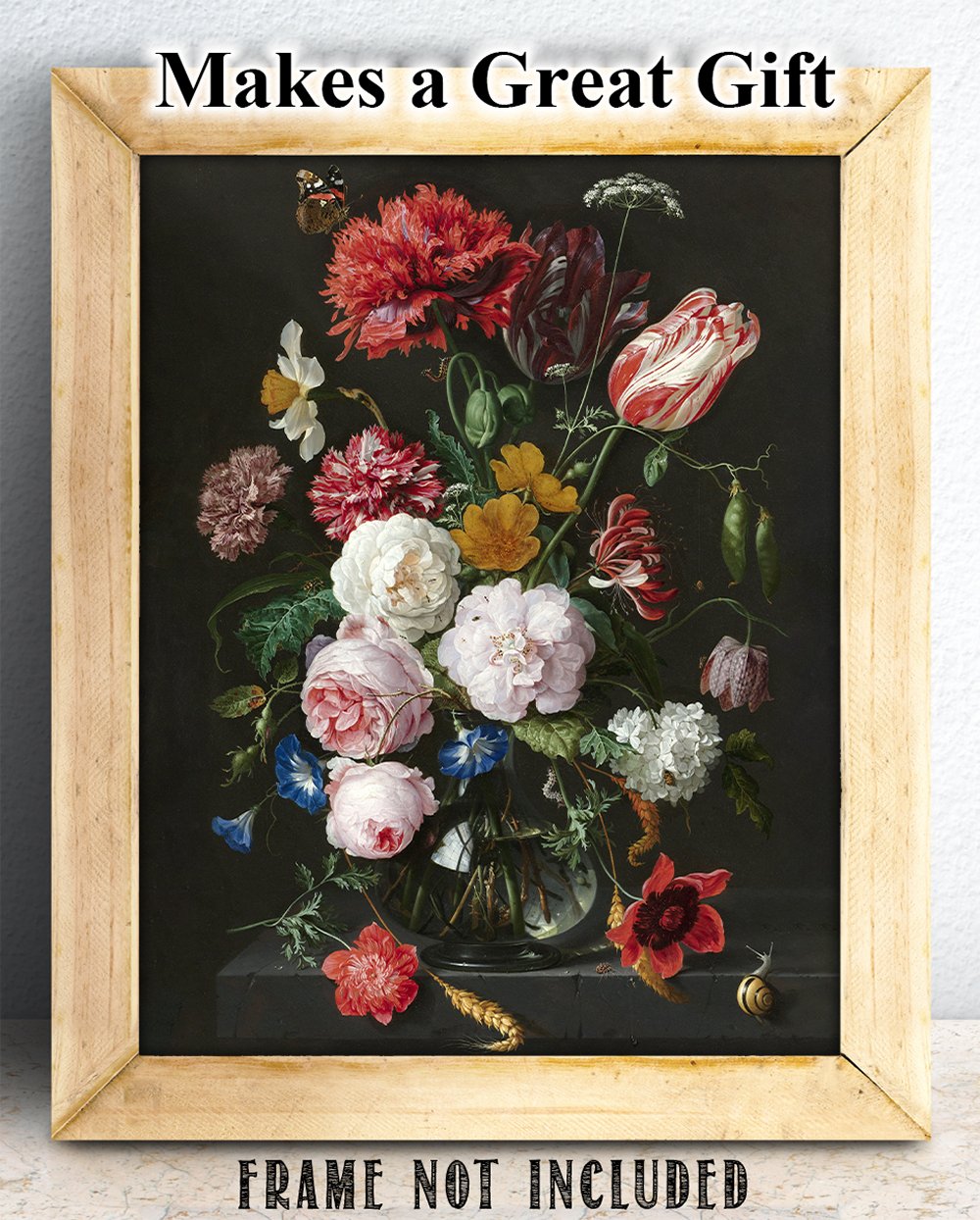 Make Em Laugh Still Life Art Print - Flowers in Glass Vase, 11x14 Unframed, Multi-Color, Great Home Decor Gift for Gardeners