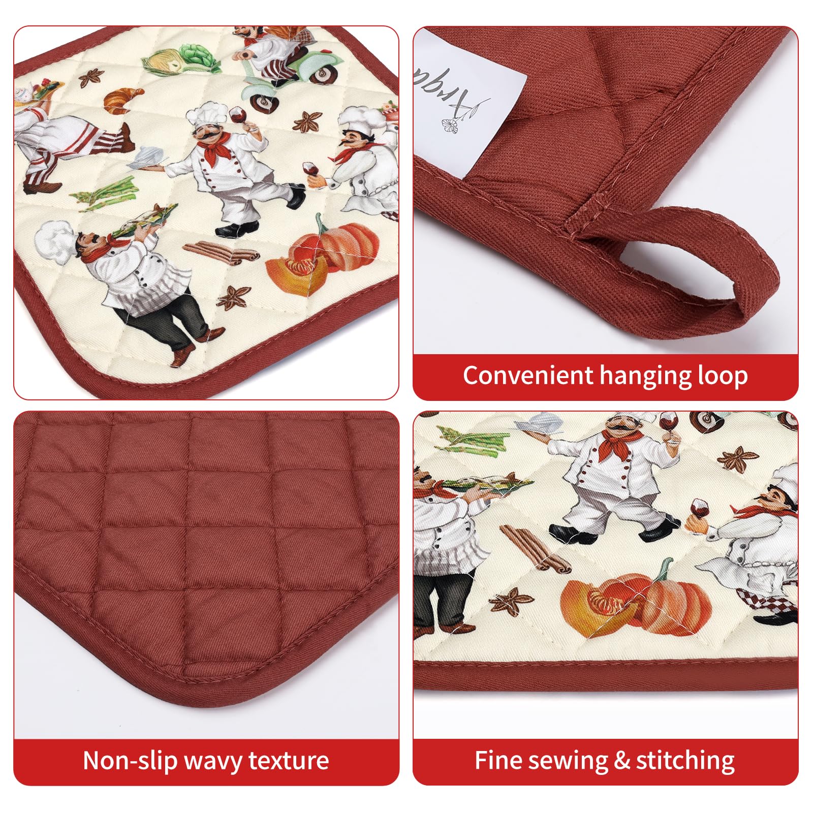 Arquiel Chef Oven Mitts And Pot Holders Sets 2Pcs, 100% Cotton Heat Resistant, Extra Long Oven Gloves Potholder For Kitchen Cook