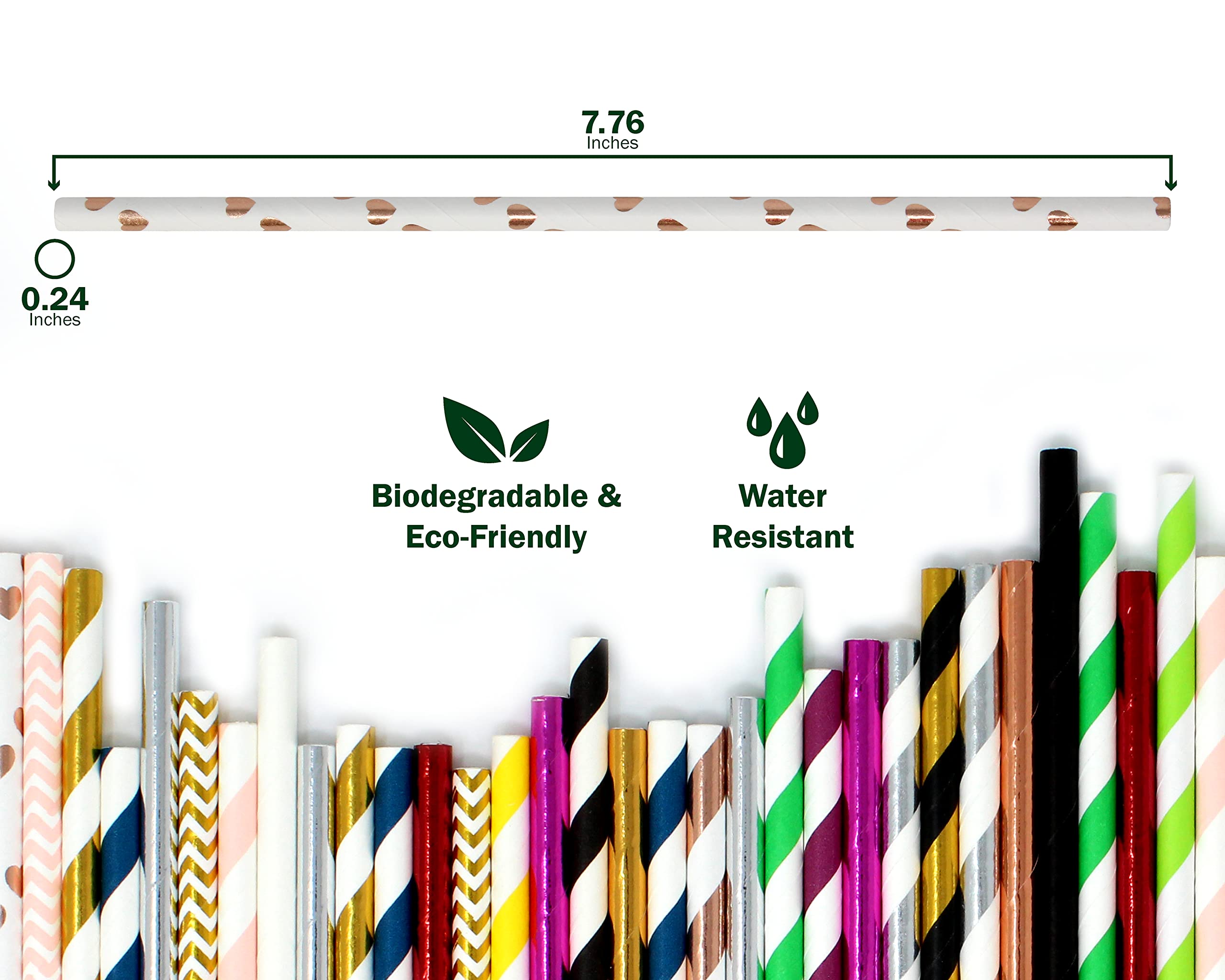 150-Pack Rose Gold Hearts Valentine'S Paper Straws - Biodegradable Cake Pop Sticks For Weddings, Birthdays, Anniversaries, And D