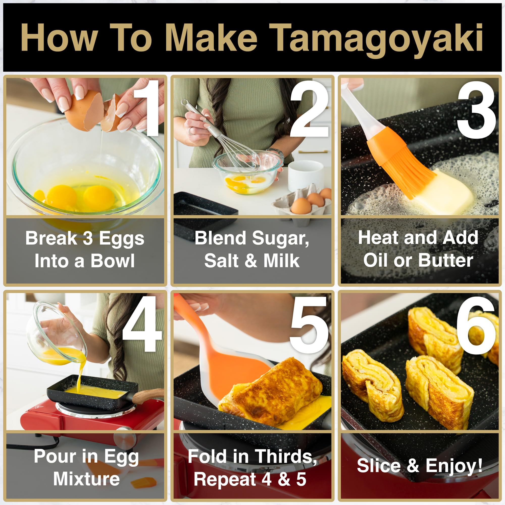 Oleex Tamagoyaki Pan Set - Japanese Omelette Pan With Kitchen Cooking Tools Like Musubi Mold, Spatula & Other Omelet Accessories