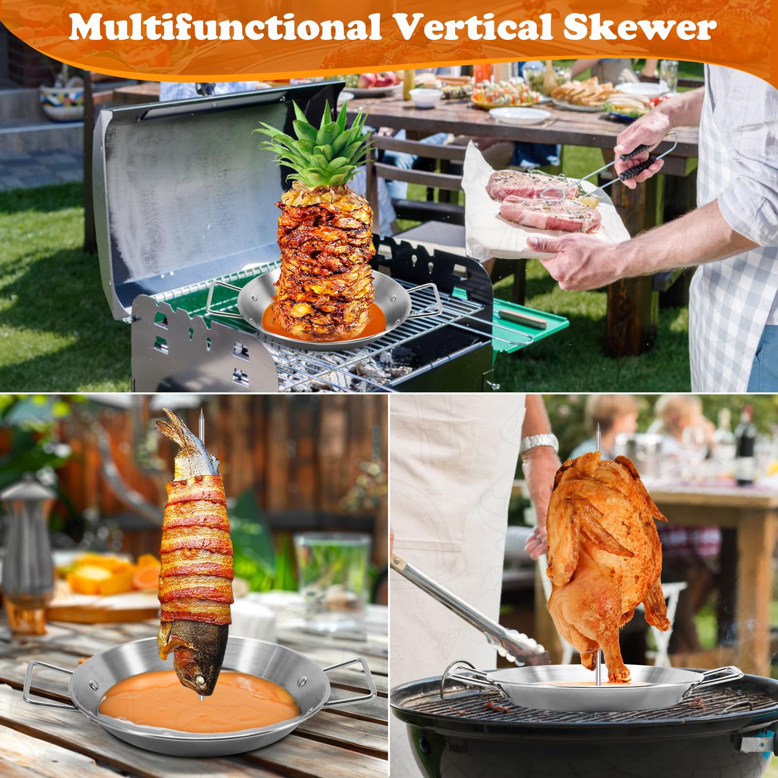 Al Pastor Skewer For Grill, Shawarma Skewer Stand, Stainless Steel Vertical Skewer, Brazilian Vertical Spit With 3 Removable Spi