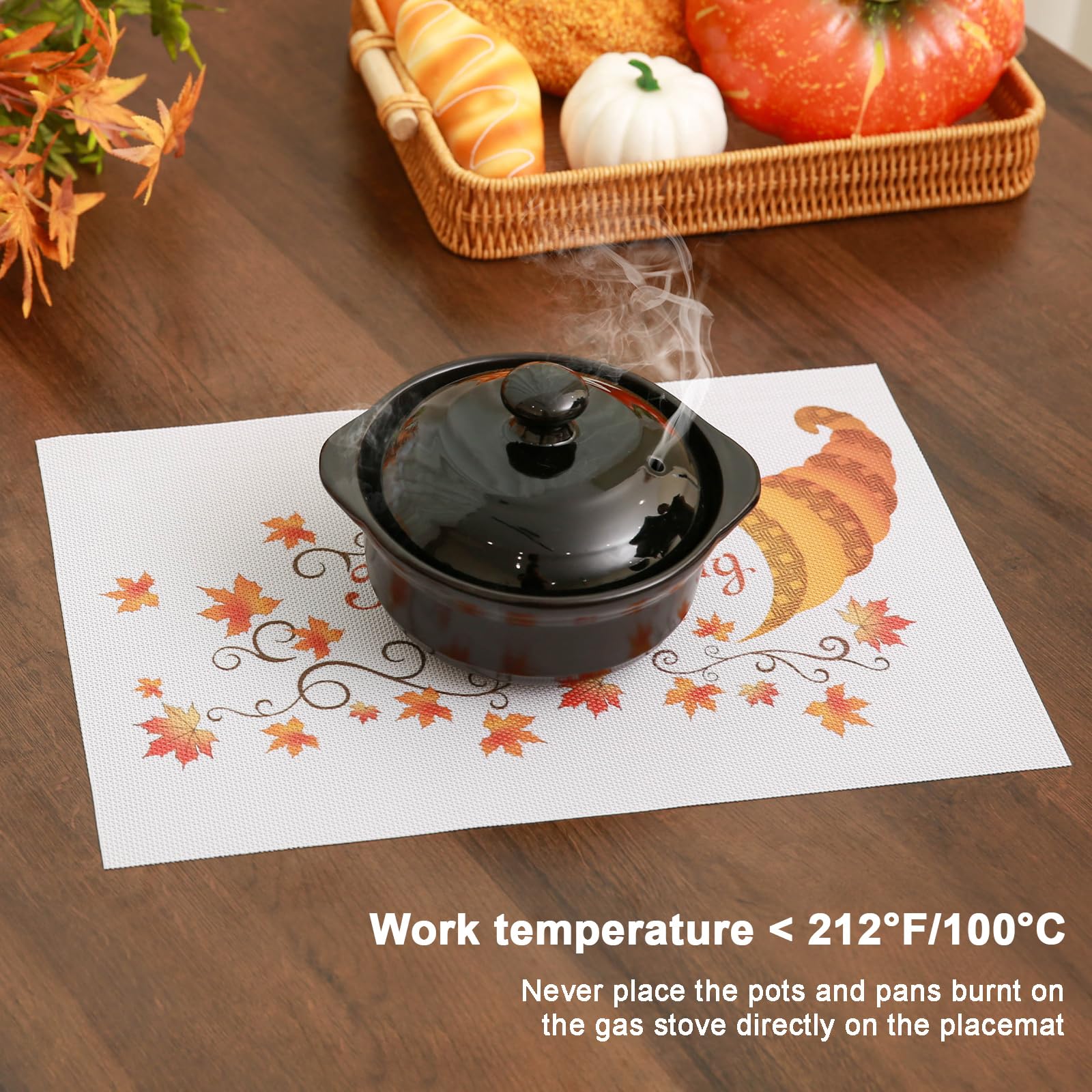Banchif Thanksgiving Placemats Set of 6 Fall Place Mats Pumpkin Maple Leaves Table Mats Washable Non-Slip Heatproof Woven Placem