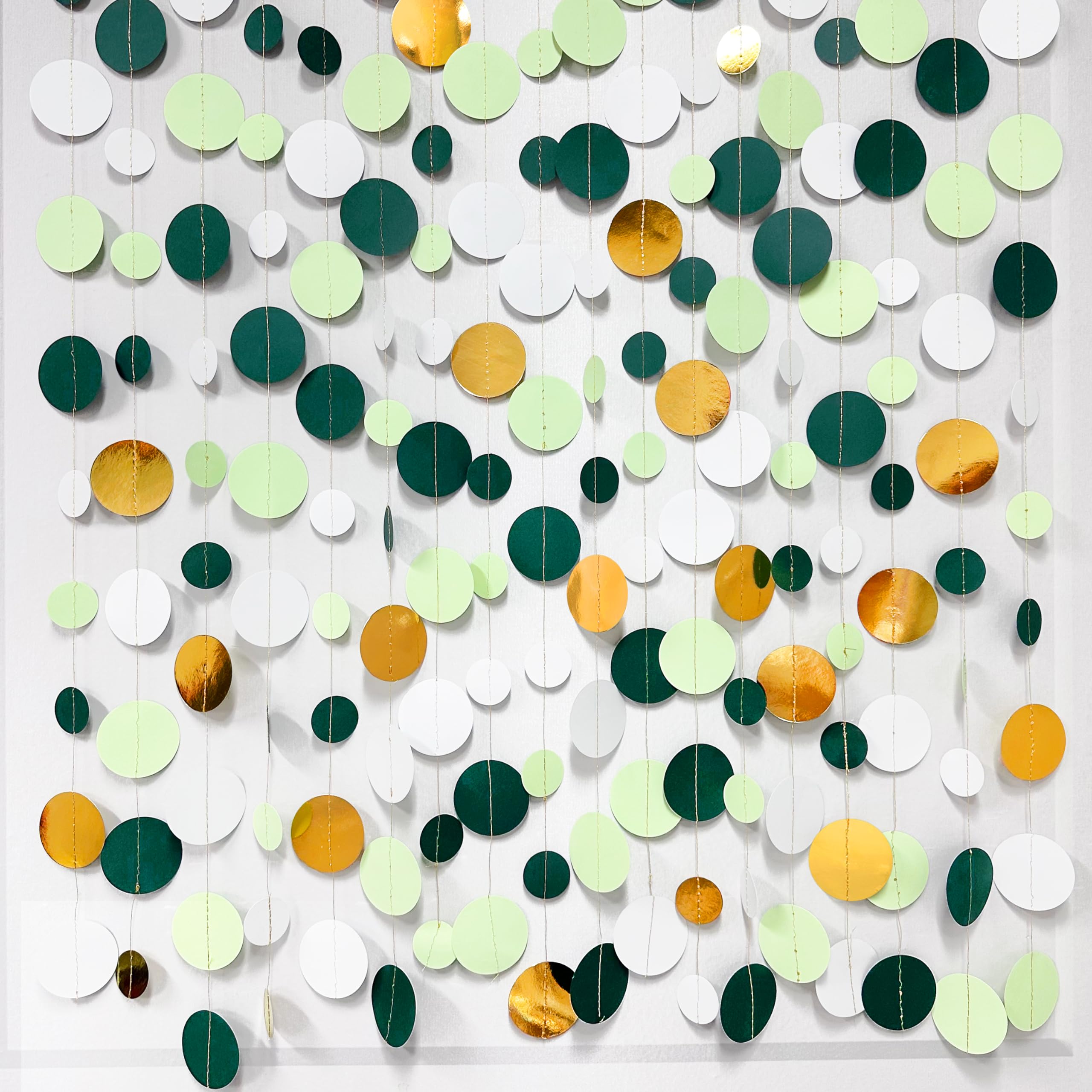 46 Ft Sage Green Gold Party Decorations Polka Dots Garlands Hanging Paper Circle Dots Streamer For Safari Wild Woodland Jungle T