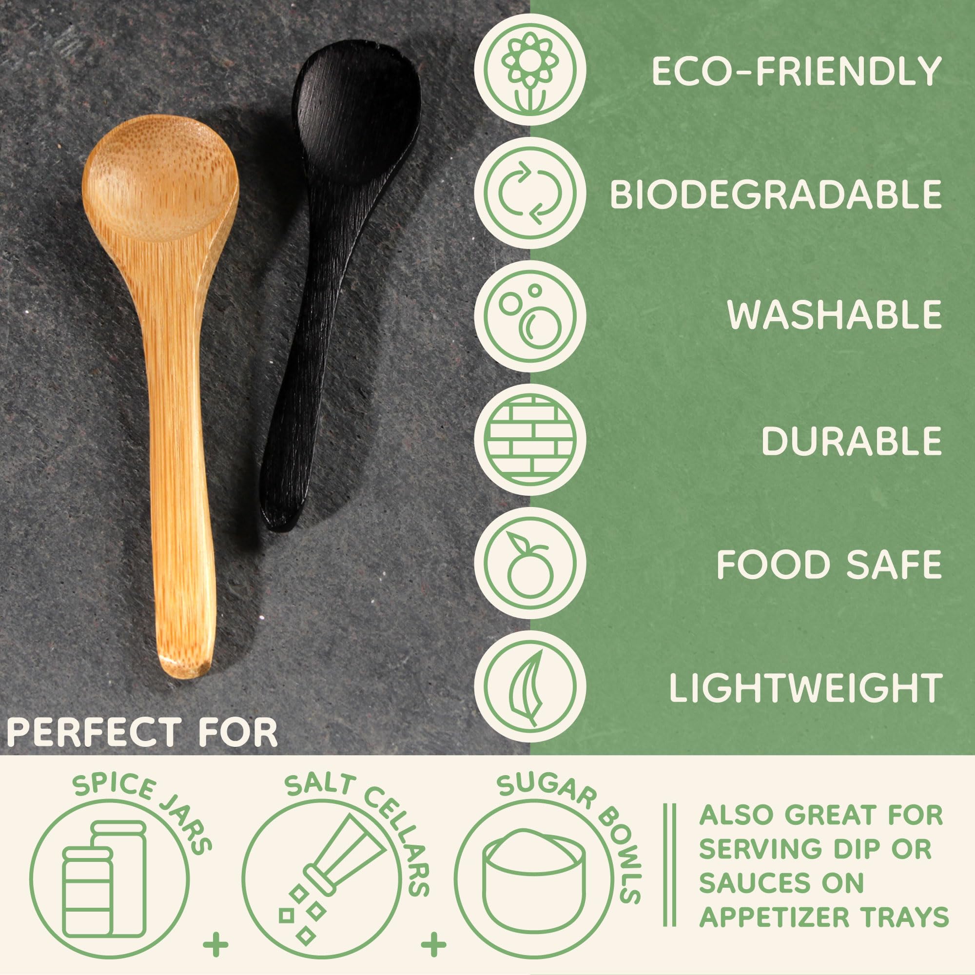 Bamboo Tiny Spoon/Mini Wooden Spoons For Salt And Spices, 10Pcs Carbonized Brown 3.5''