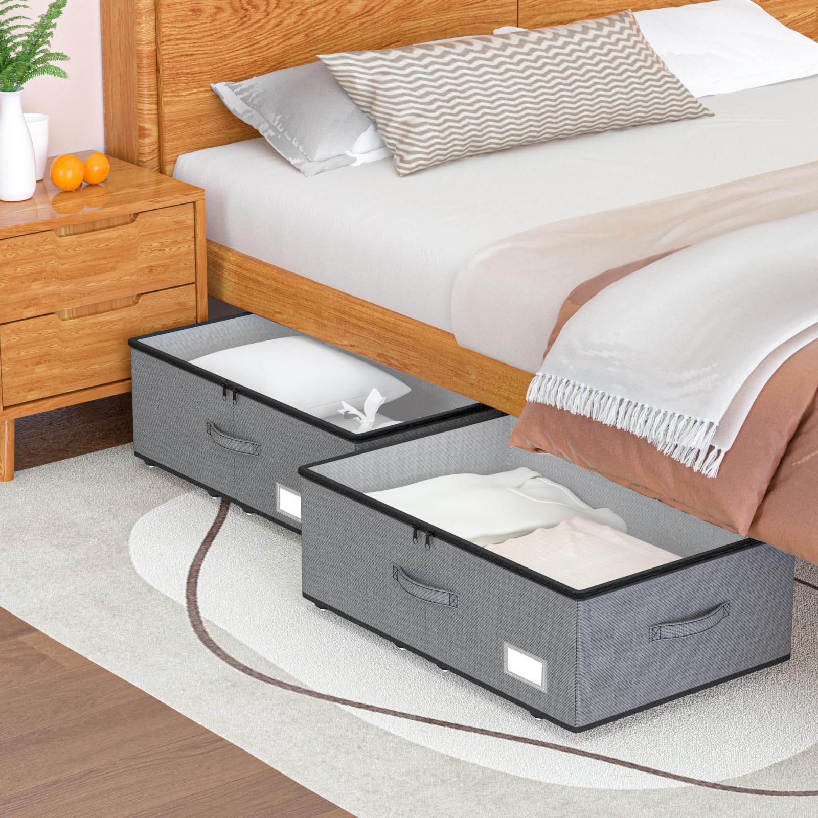EE-RoomWorld Under Bed Storage with Wheels, No Assemble Required 10 inches height Under Bed Storage bins,Large capacity Rolling