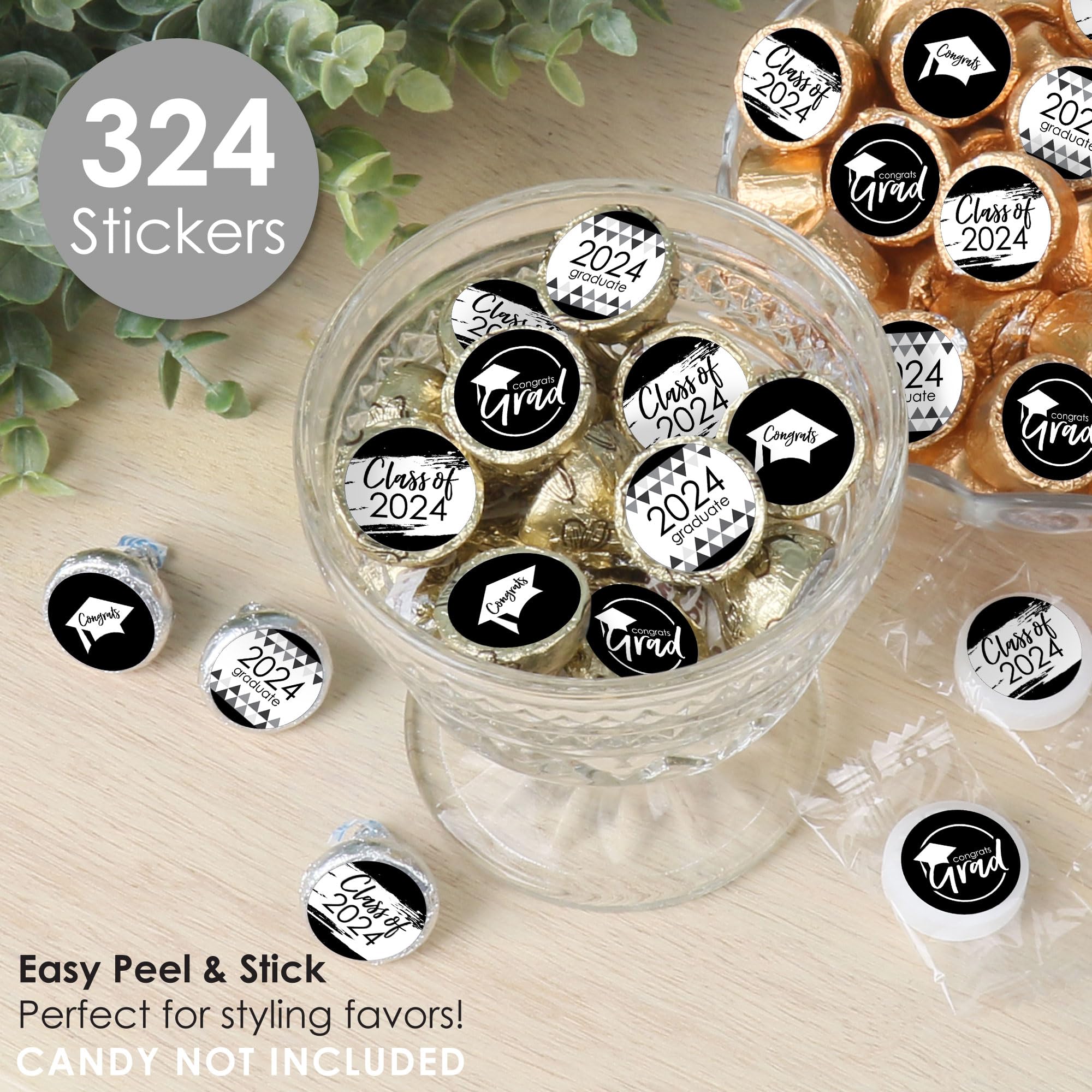 Big Dot Of Happiness Black And White Grad - Best Is Yet To Come - 2024 Black And White Graduation Party Small Round Candy Sticke