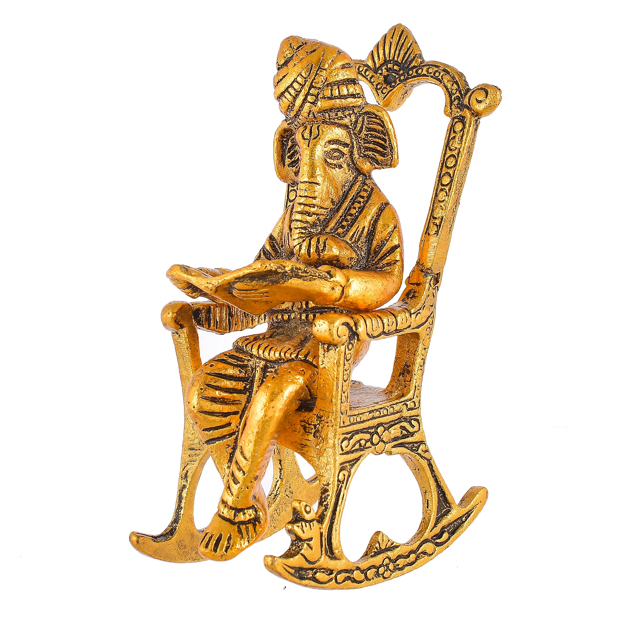 Great Art Metal Lord Ganesha Reading Ramayana Statue Hindu God Ganesh Ganpati Sitting On Chair Idol Sculpture Home Office Gifts