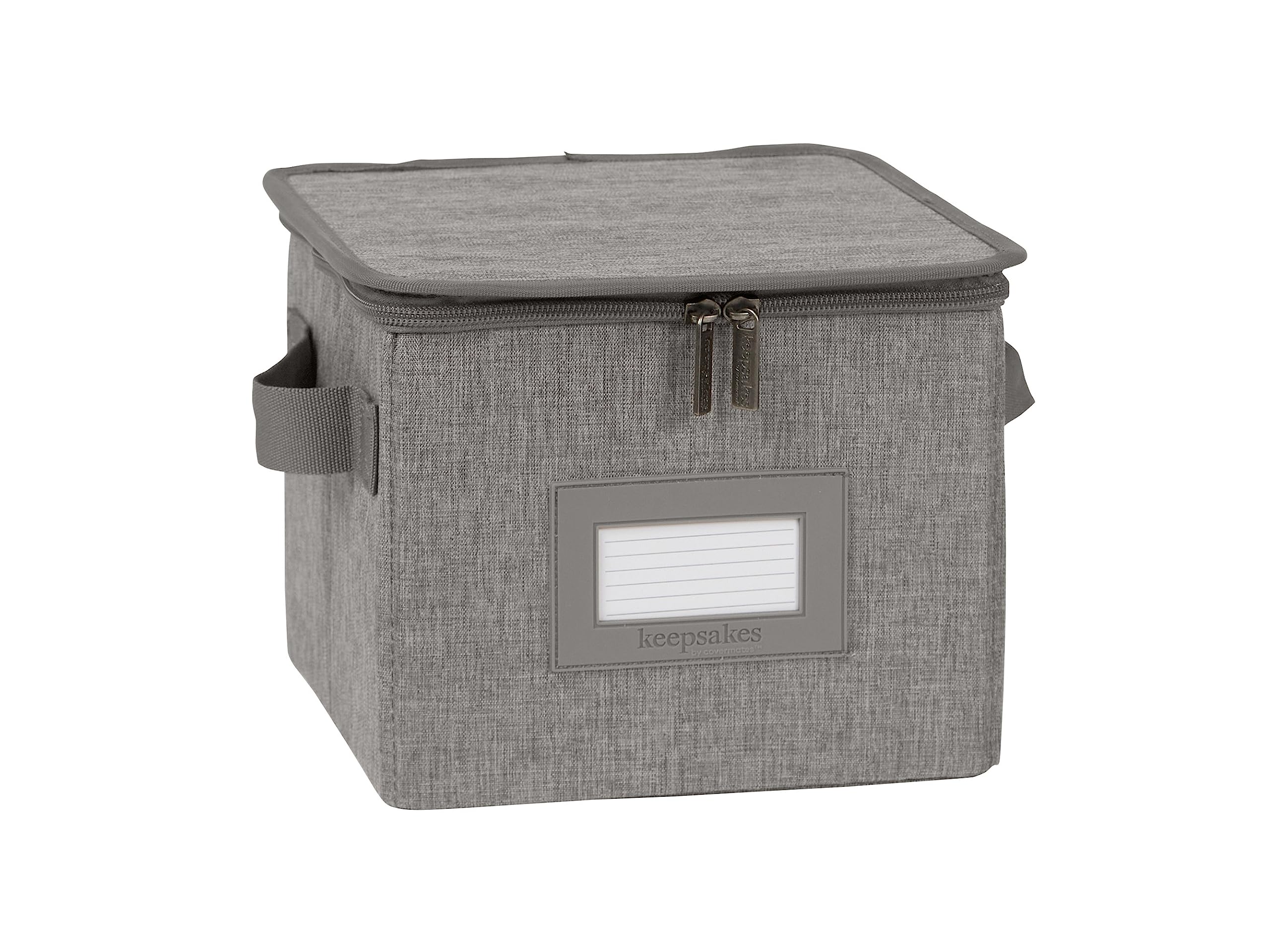 Covermates Keepsakes Dish Storage Box - Stackable, Reinforced Handles, China Storage-Grey Heather