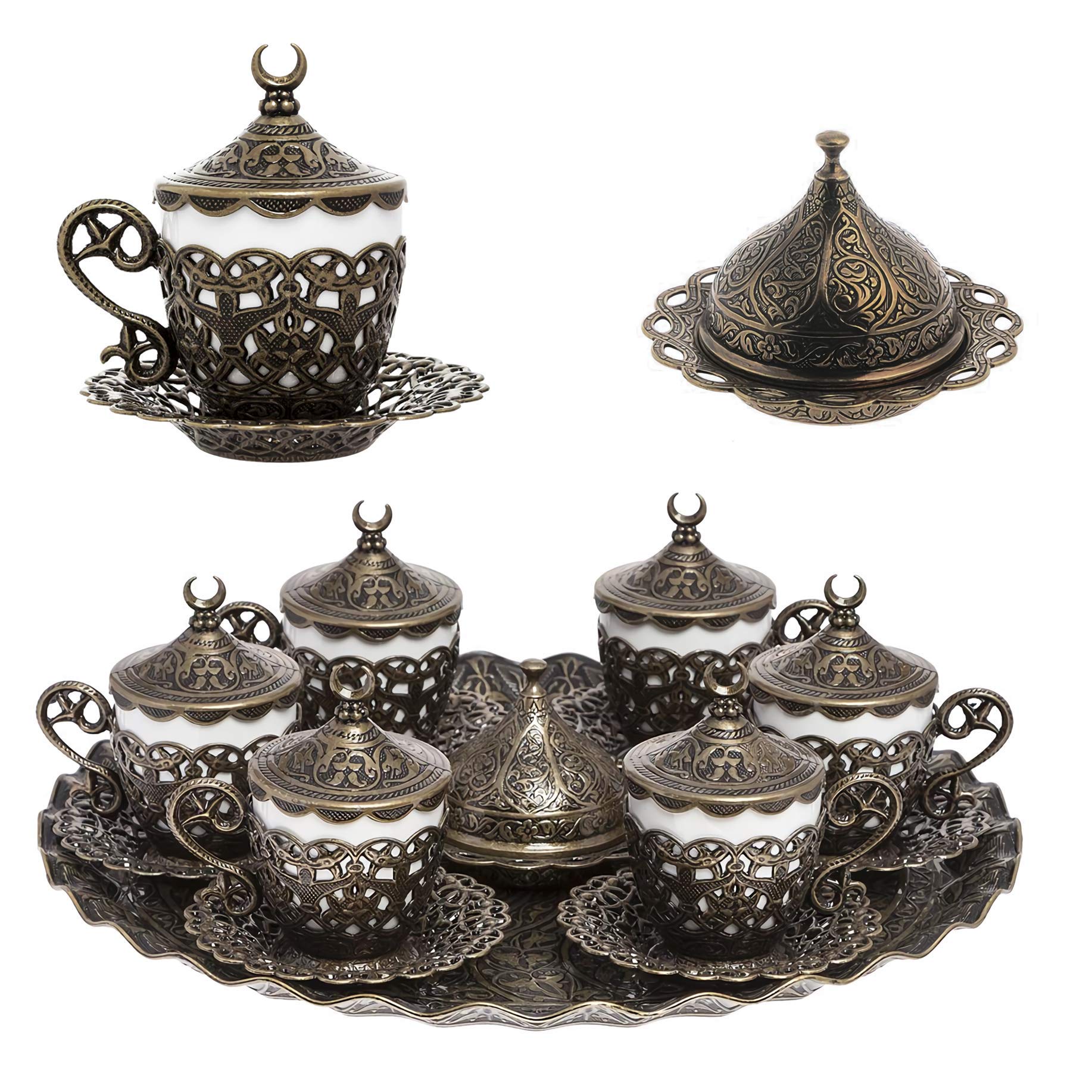Alisveristime 27 Pc Turkish Greek Arabic Coffee Espresso Cup Saucer Set (Gelincik) (Silver)