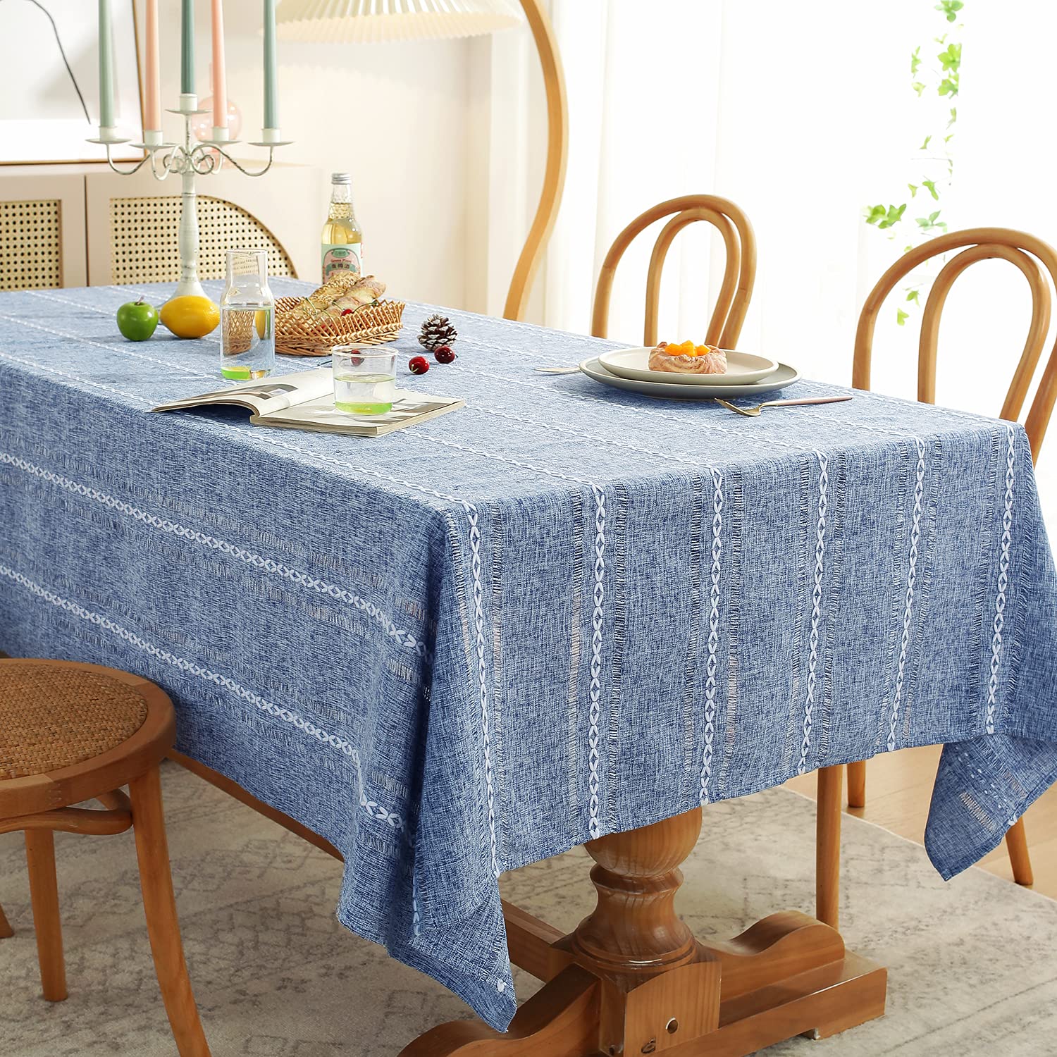 Chassic 60 X 84 Inches Farmhouse Style Linen Tablecloths, Wrinkle Resistant Washable Dining Room Table Cloths For Rectangle Tabl