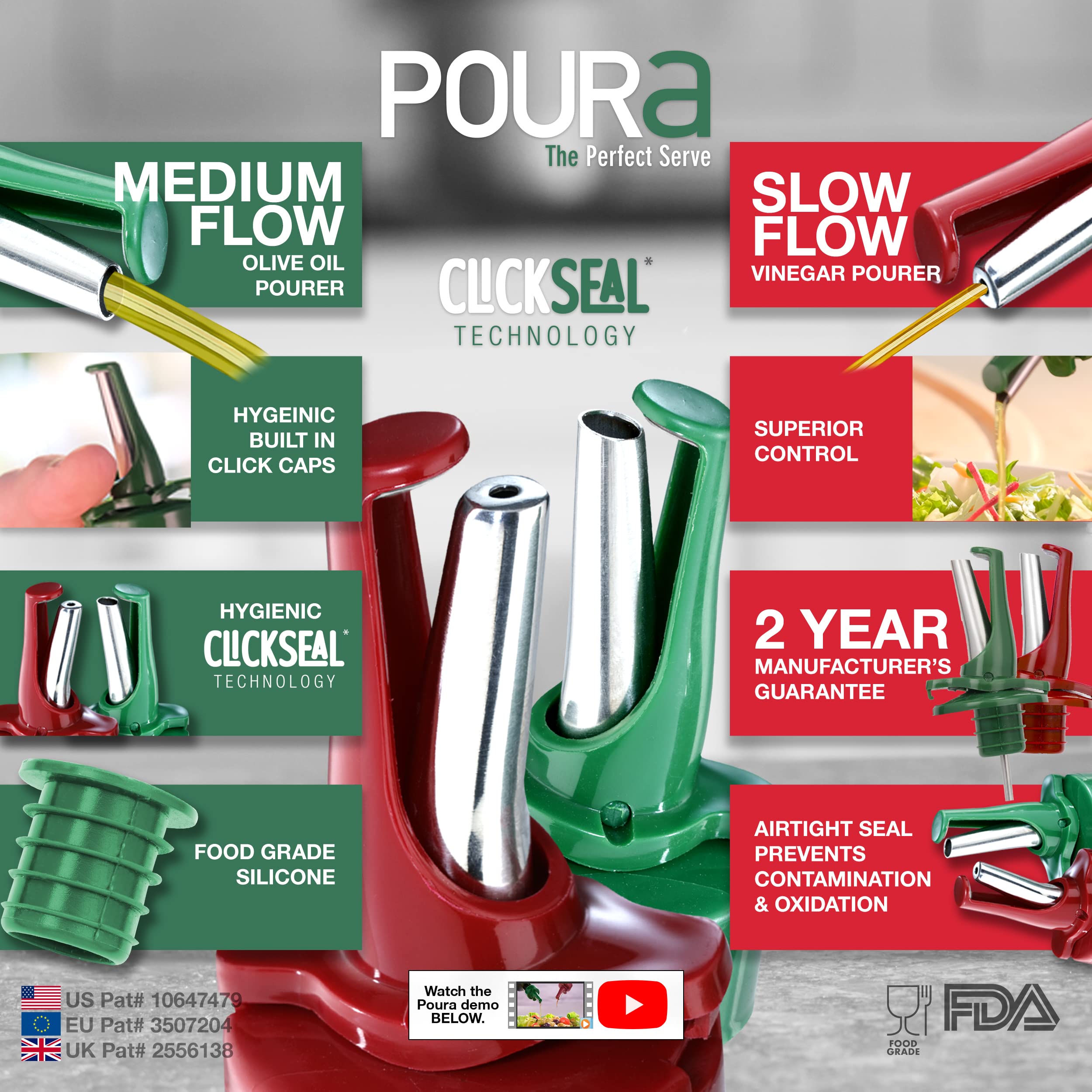 Airtight Olive Oil Pour Spout For Olive Oil Dispenser - Uk Patented Oil Pourer - Hygienic One Handed Open Close Mechanism Keeps