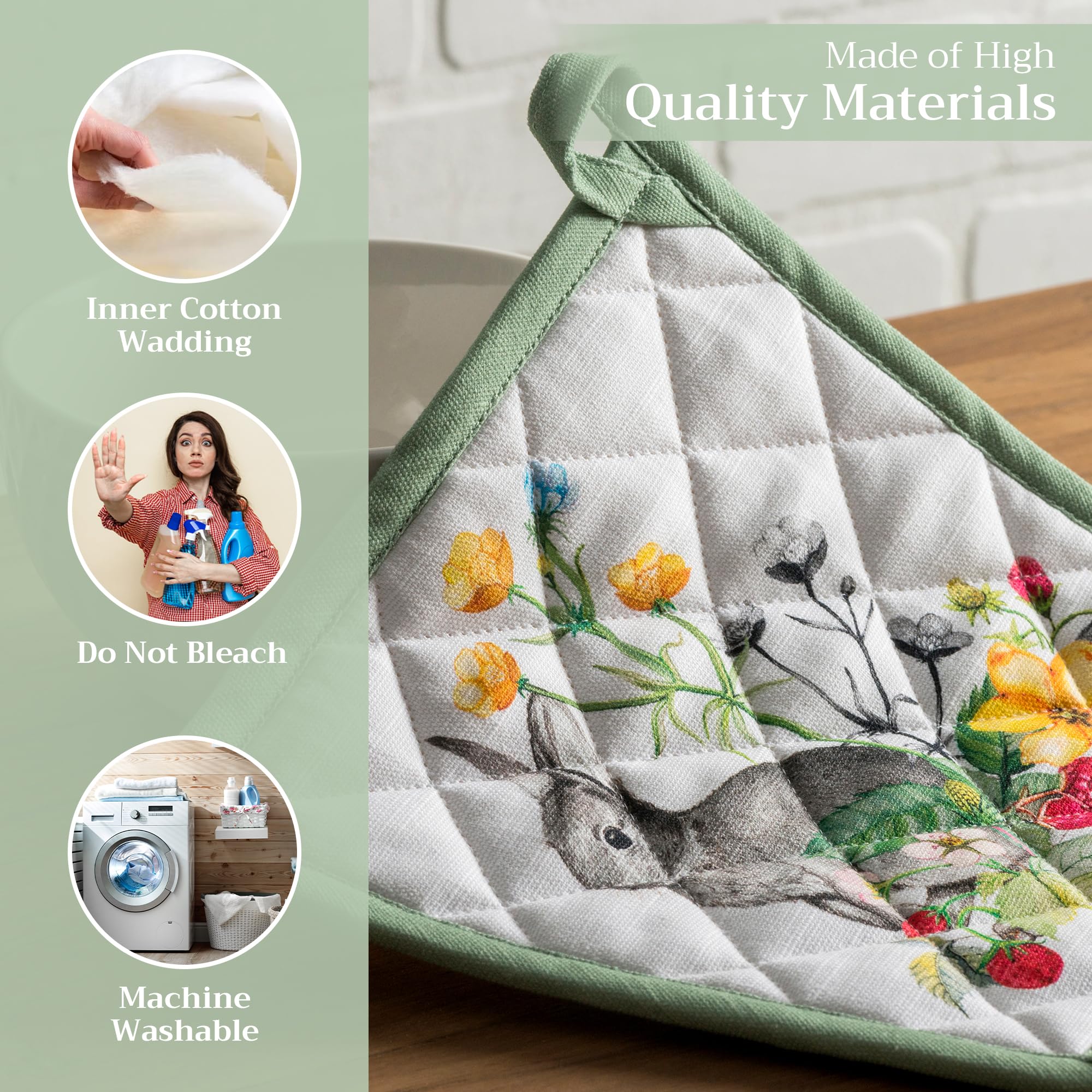Maison d' Hermine Pot Holder 100% Cotton Heat Resistant Hot Pads with Loop Set of 2 Potholder for Gifts Grilling Microwave  Handling Hot Pans  Printemps - Spring/Summer (8 Inch x 8 Inch)