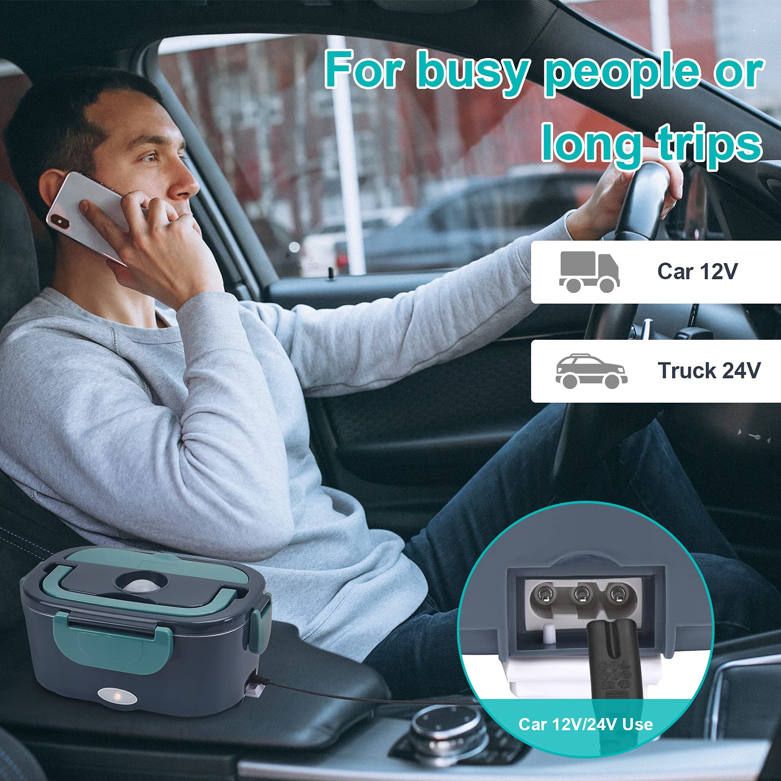 Samshow Electric Heating Lunch Box For Car Truck And Home Work Adults Electric Lunch Box - Leak Proof, Removable 304 Stainless S