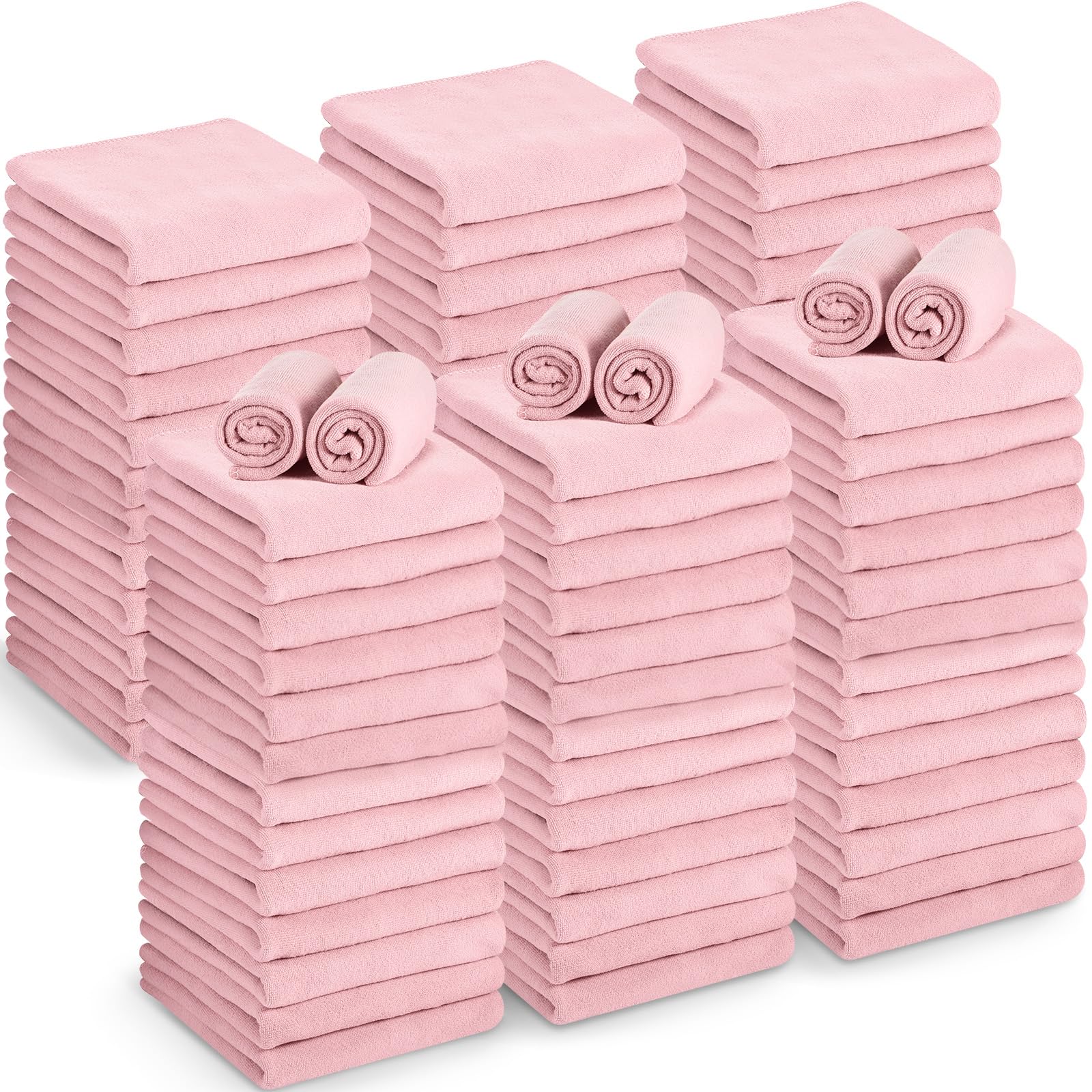 Moukeren 72 Pack Pink Salon Hand Towels Microfiber Absorbent Resistant 16 x 27 Hair Hand Towels Bulk Quick Dry for Salon Facial 