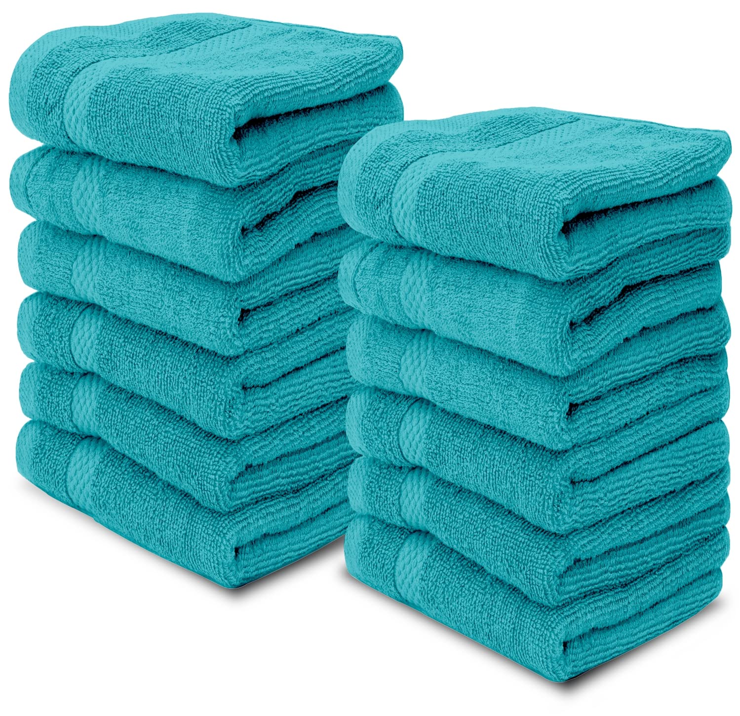 White Classic Luxury Cotton Washcloths - Face Towel Set | 12 Pack | Aqua