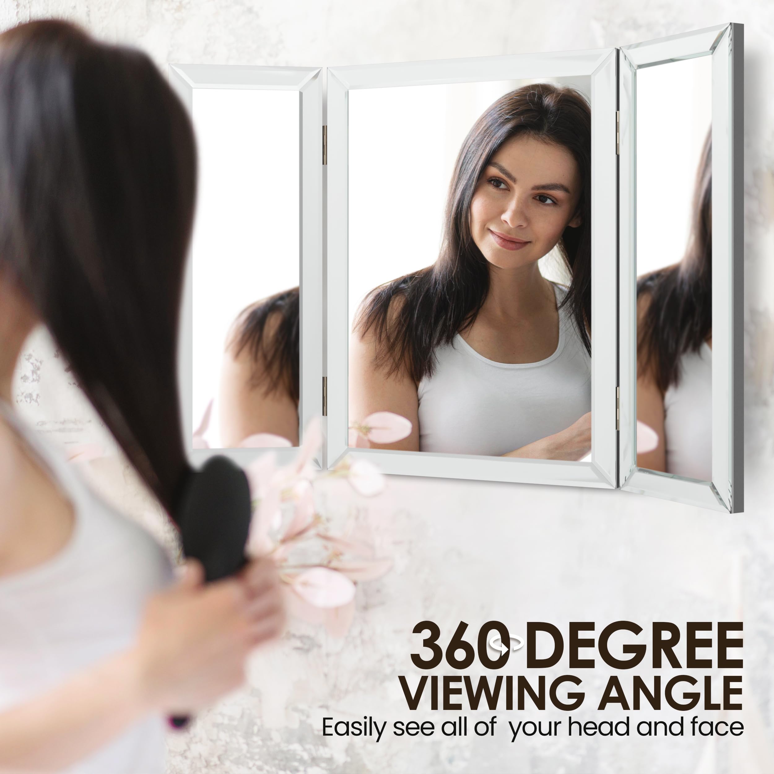 Houseables 3 Way Trifold Mirror, Silver, 31"x21", Model Tri3, Perfect for Makeup, Self Haircut, and Braiding Hair