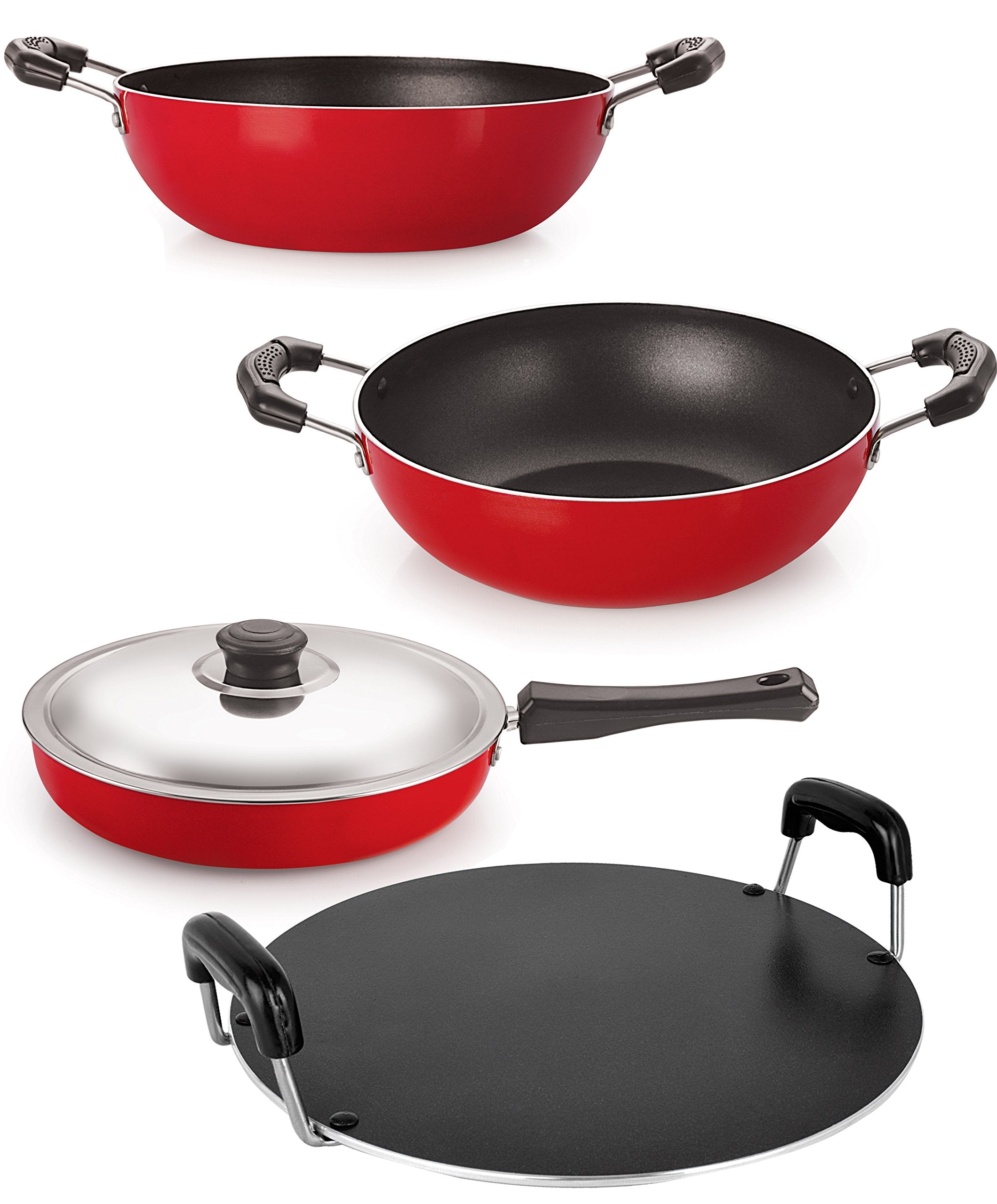 Nirlon NonStick Aluminium Tawa Fry Pan Kadhai Combo Kitchen Cooking Essential Gift Set Offer, 4 Piece