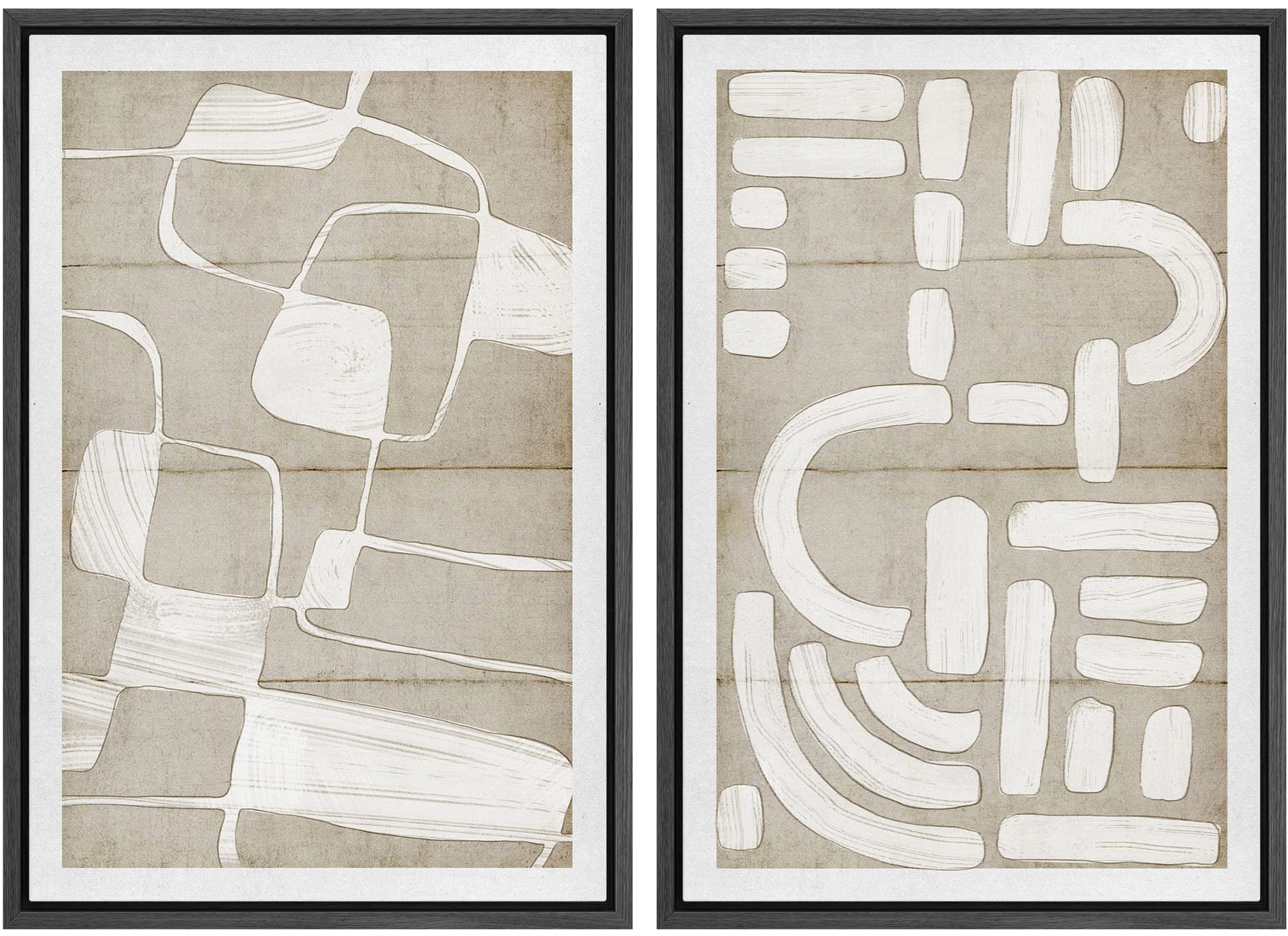 Signwin Framed Canvas Print Wall Art Set White Tan Geometric Polygons Abstract Shapes Illustrations Minimalism Decorative Bohemi