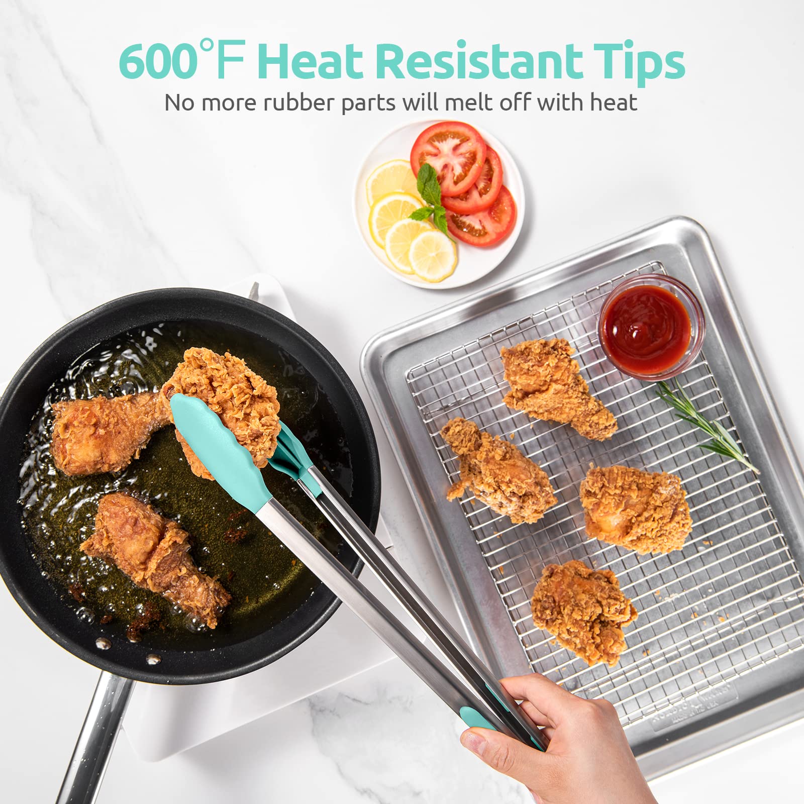 600F Heat Resistant Kitchen Tongs: U-Taste 16 In Extra Long Large Silicone Cooking Tong With Sturdy Non Stick Rubber Tips & Non