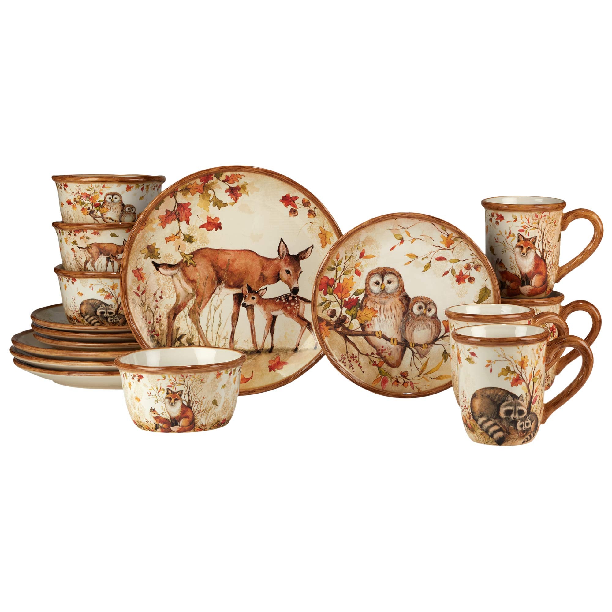 Certified International Pine Forest 16 pc Dinnerware Set, Service for 4, BROWN