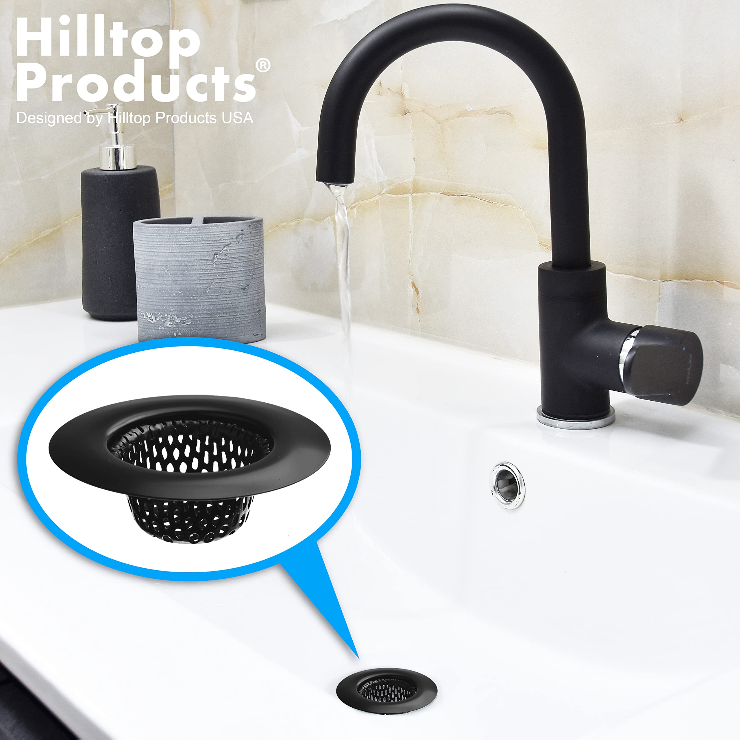 2 Pack - 2.25'' Top / 1'' Basket- Black Sink Strainer Bathroom Sink, Utility, Slop, Laundry, Rv And Lavatory Sink Drain Strainer