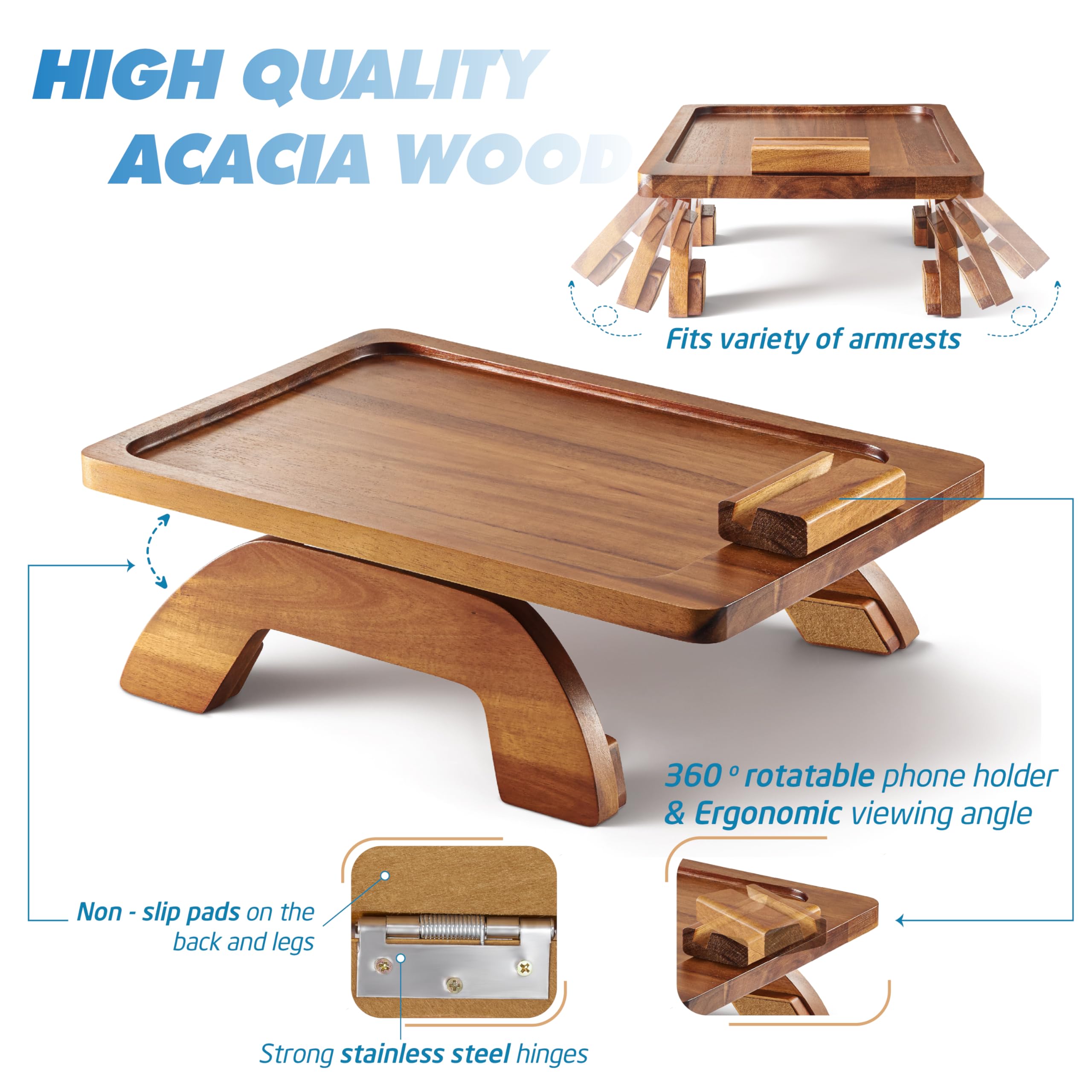 Sofa Armrest Tray, Arm Table Sofa Arm Tray Clip On Tray Table, Sofa Tray Table For Couch, Folding Snack Table With 360 Rotating