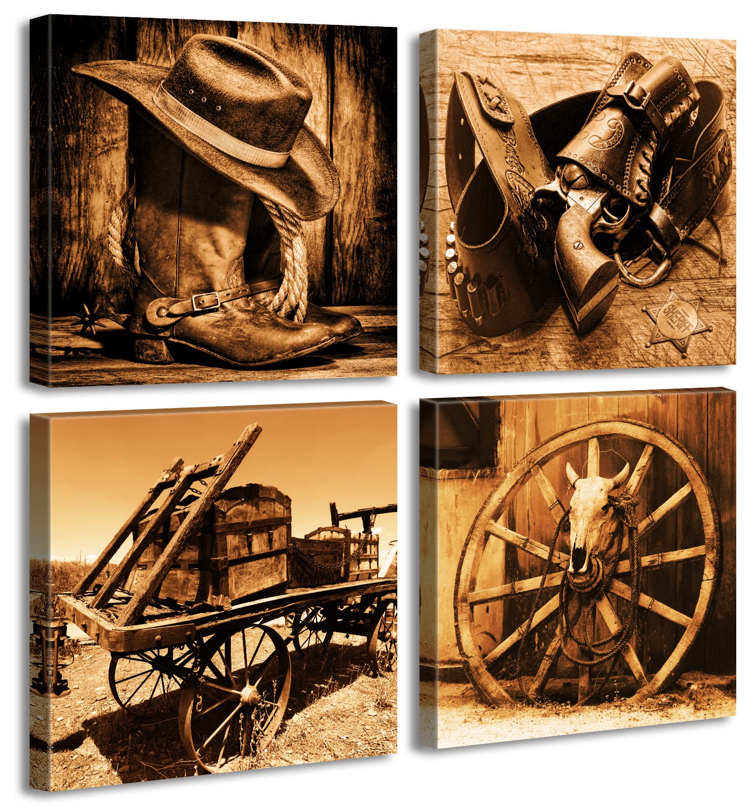 Djsylife Western Decor Cowboy Wall Art For Men'S Bedroom Office Canvas Printed Poster Home Decoration Artwork 12'' Wx12 Hx4