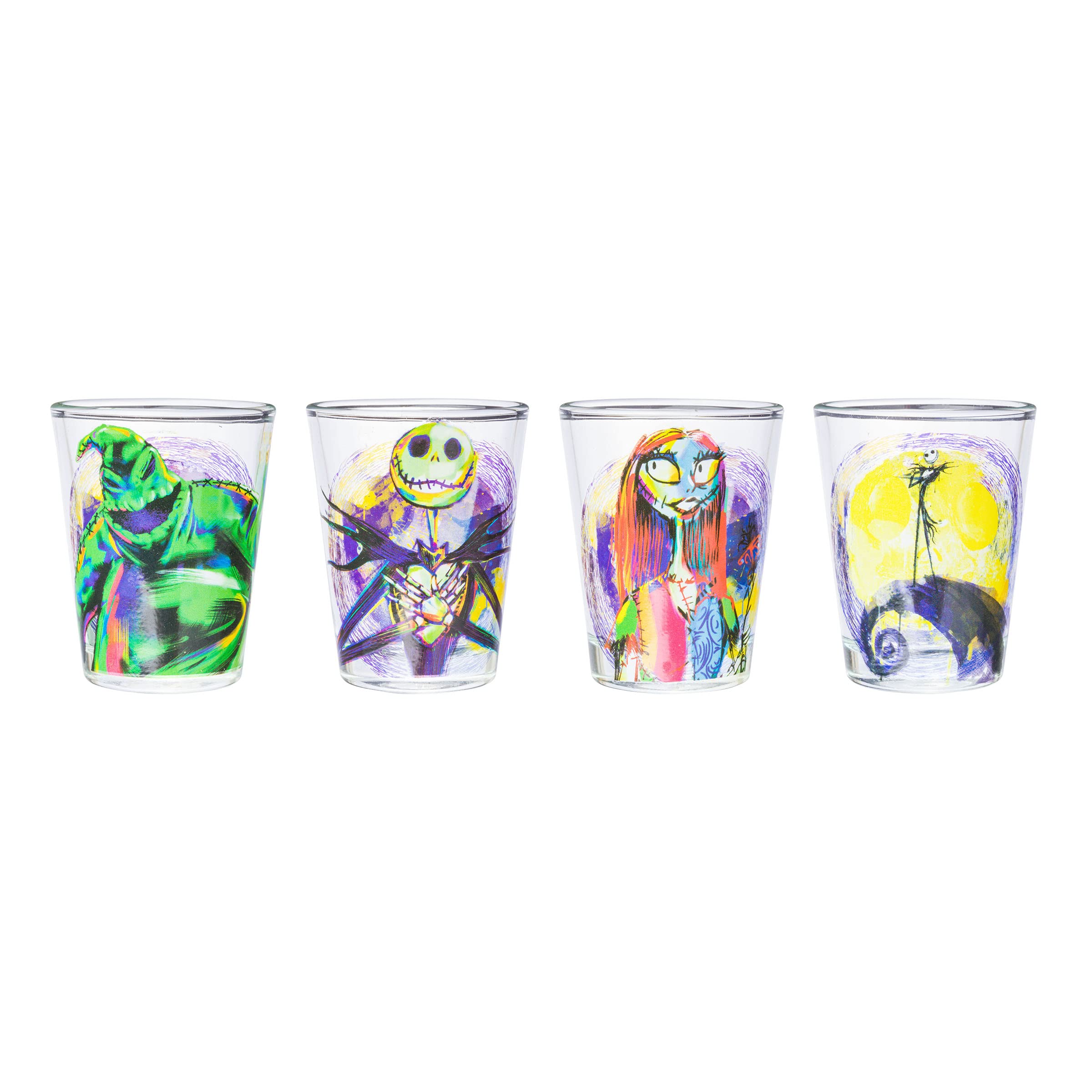 Silver Buffalo Disney Nightmare Before Christmas Featuring Jack Skellington, Sally, And Oogie Boogie 4 Pack Mini Glasses, 1.5 Ou