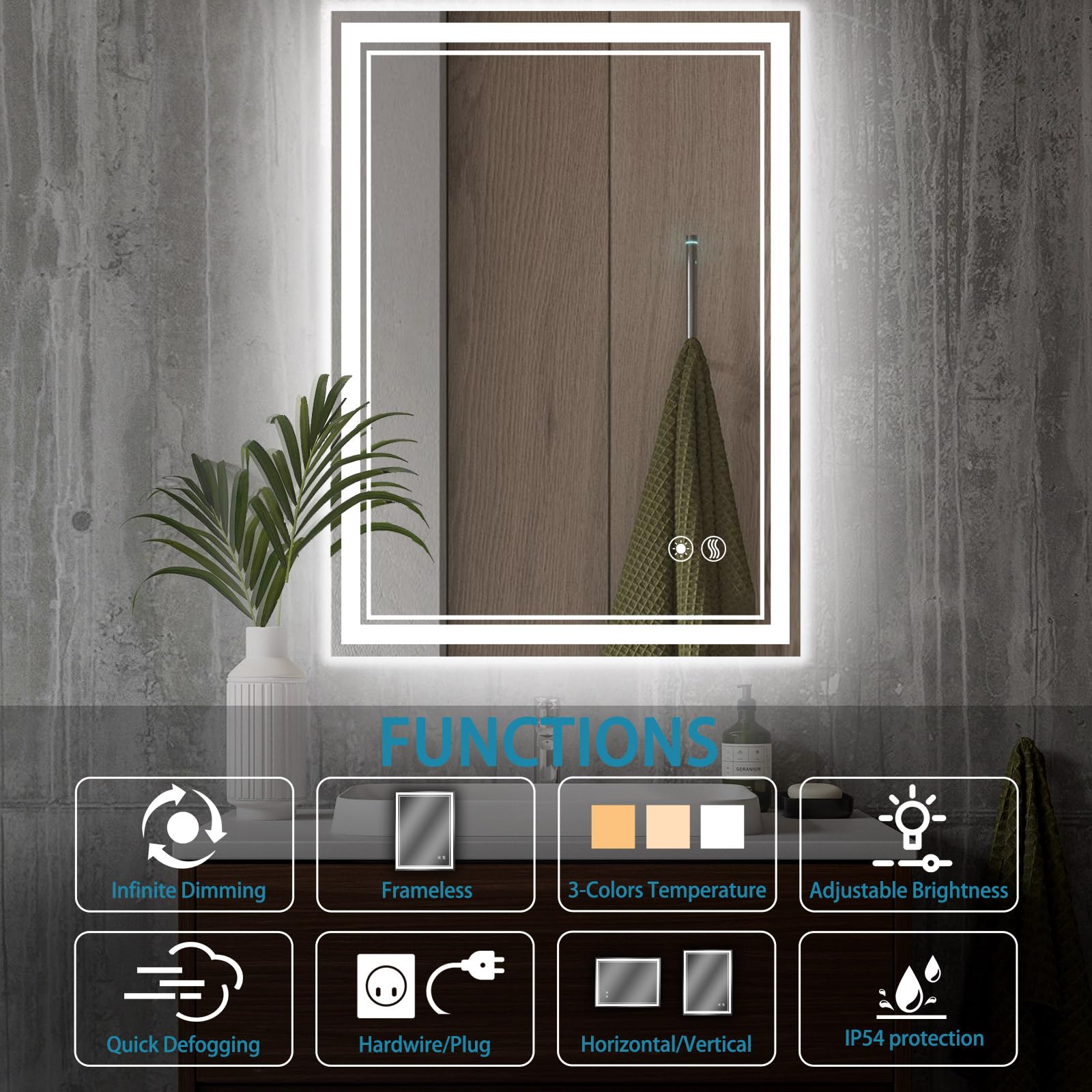 Getovin 24 X 36'' Led Bathroom Mirror With Lights Anti-Fog Dimmable 3 Colors Stepless Brightness Front And Backlit Led Mirror Fo