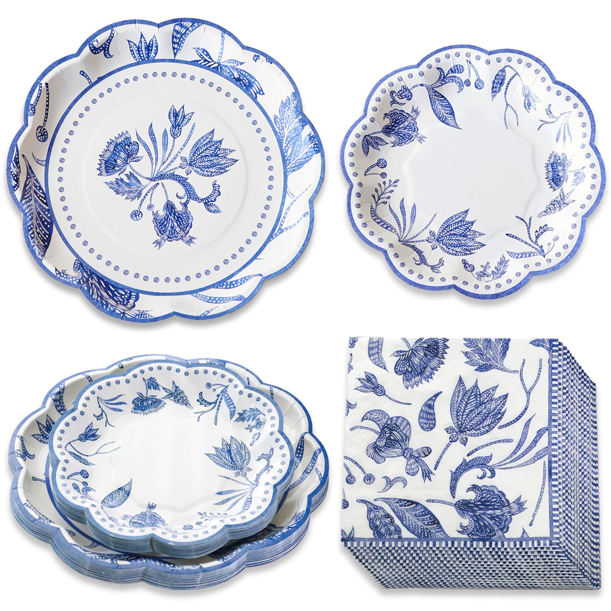 Kate Aspen Blue Willow Paper Plate and Napkin Set - Elegant Disposable Plates for Weddings, Something Blue Before I Do Bridal Sh