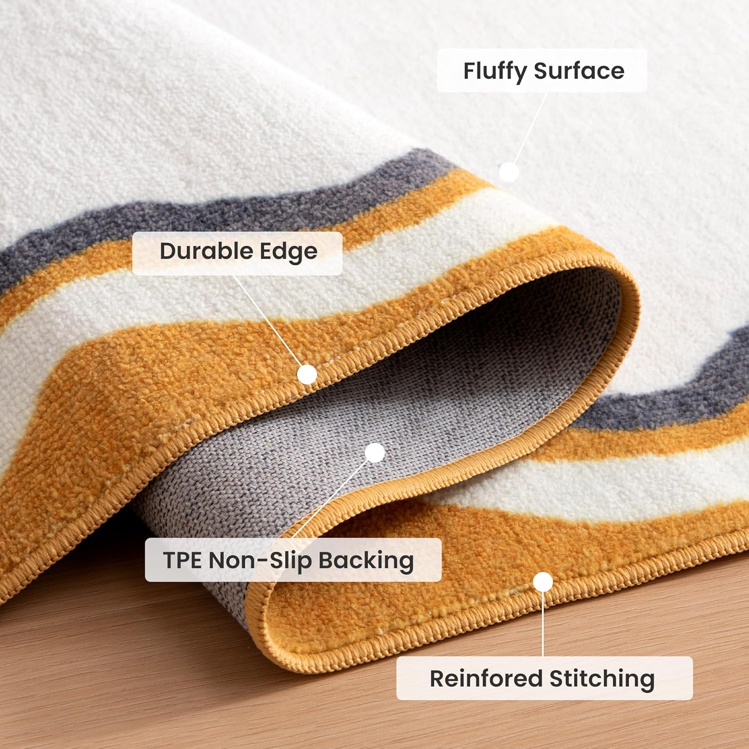 Machine Washable Non Slip Kids Rugs for Living Room & Bedroom - Beige Yellow