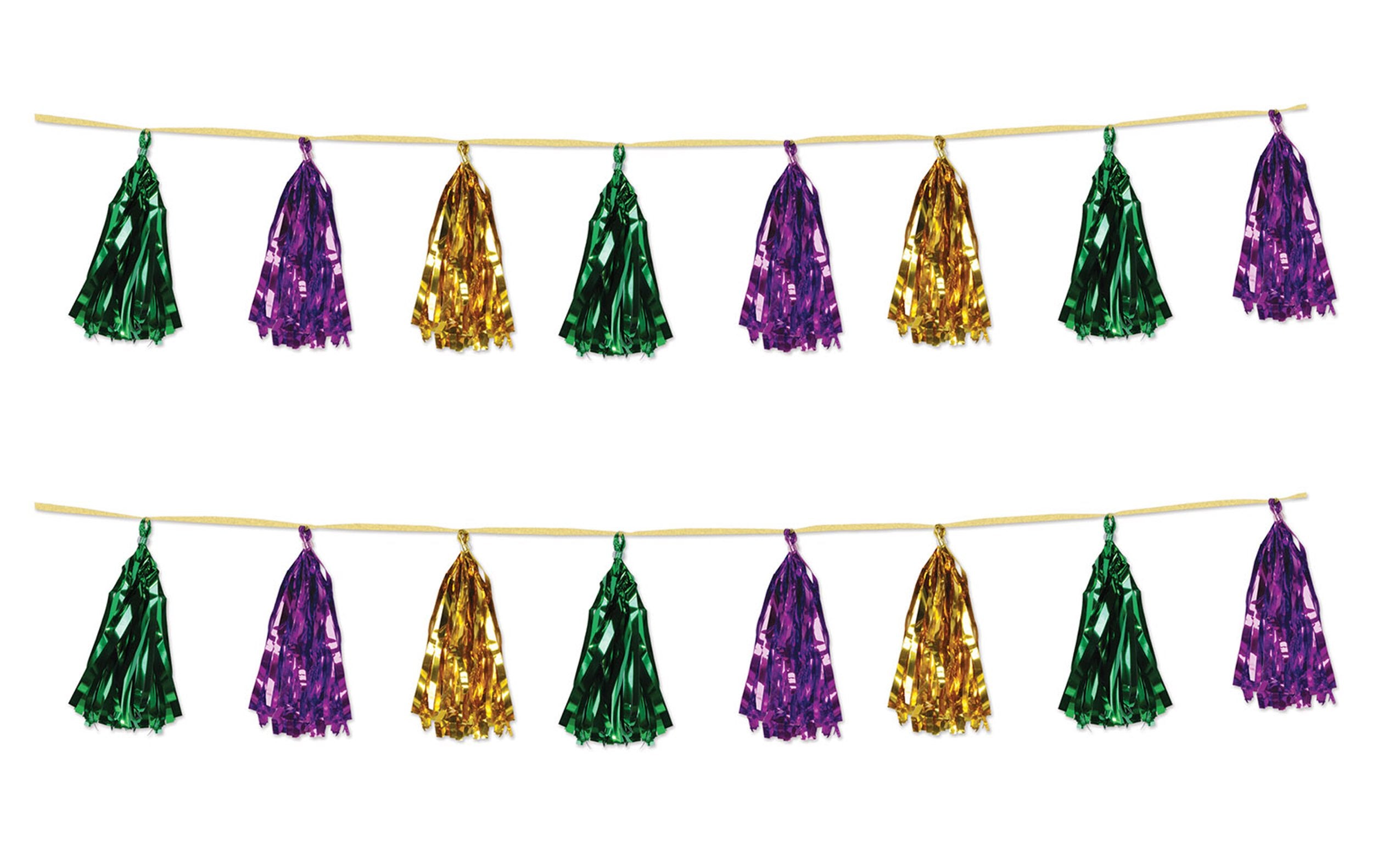 Beistle Beistle , 2 Piece Metallic Tassel Garlands, 9.75'' X 8', 9.75'' X 8', Green/Gold/Purple