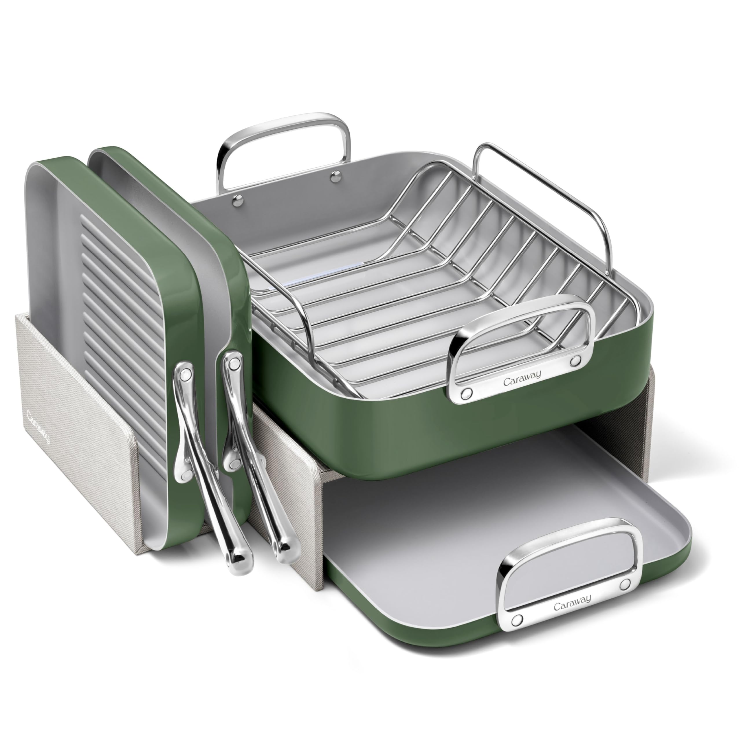 Caraway Square Cookware Set - Square Pans Set - Perfect for Griddling, Toasting, Searing, Roasting, and More - Non-Stick Ceramic