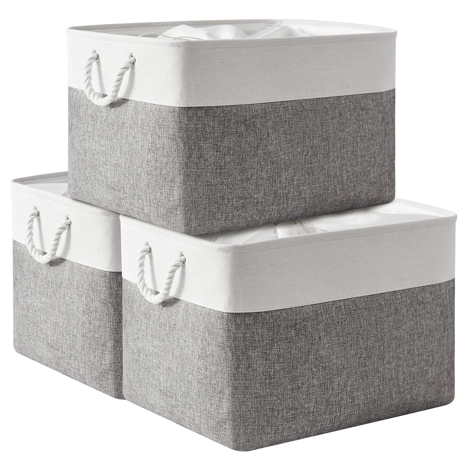 Thewarmhome Storage Bins Baskets For Organizing, 20.5L  15.7W  13.8H 3 Pack Sturdy Fabric Storage Basket W/Handles, Decorative F