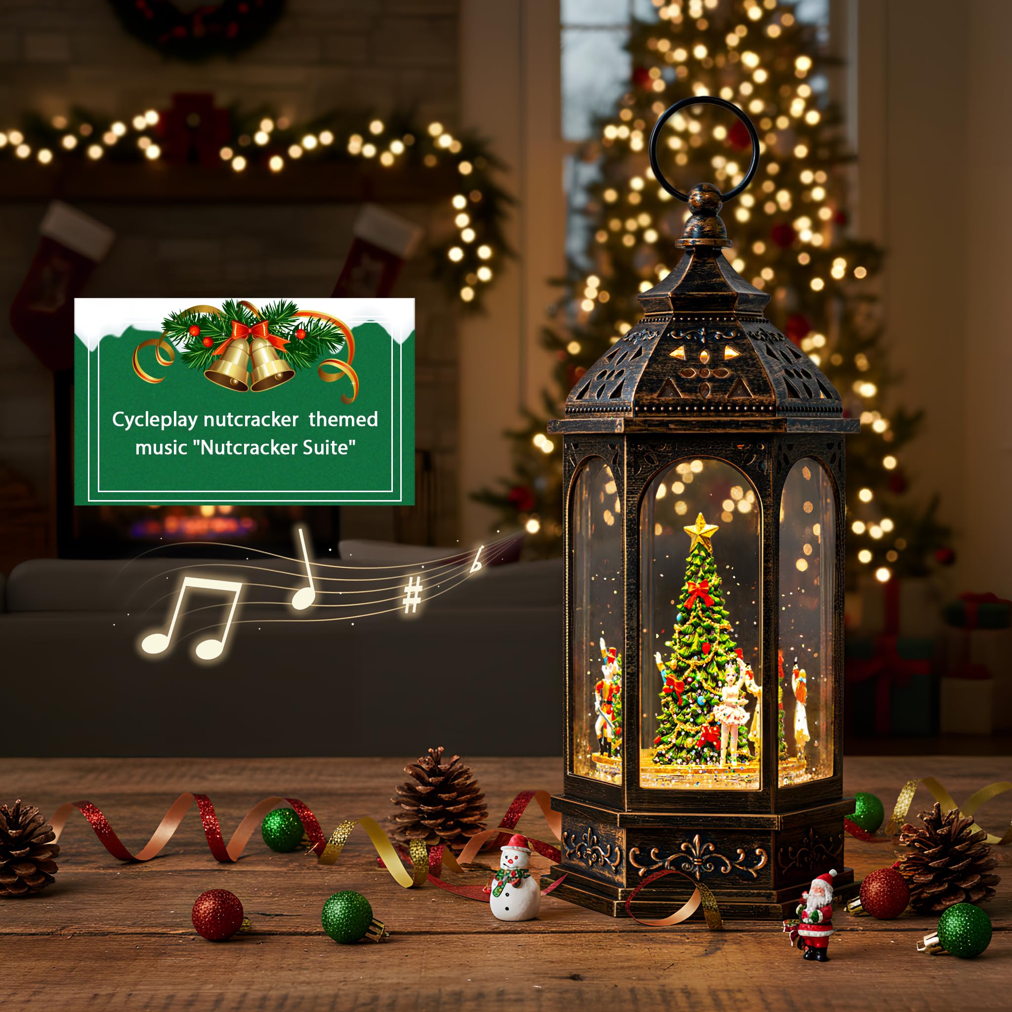 12.8'' Rotating Nutcracker Suite Scene Musical Lighted Christmas Tree Snow Globe Water Lantern with Swirling Glitter Decoration