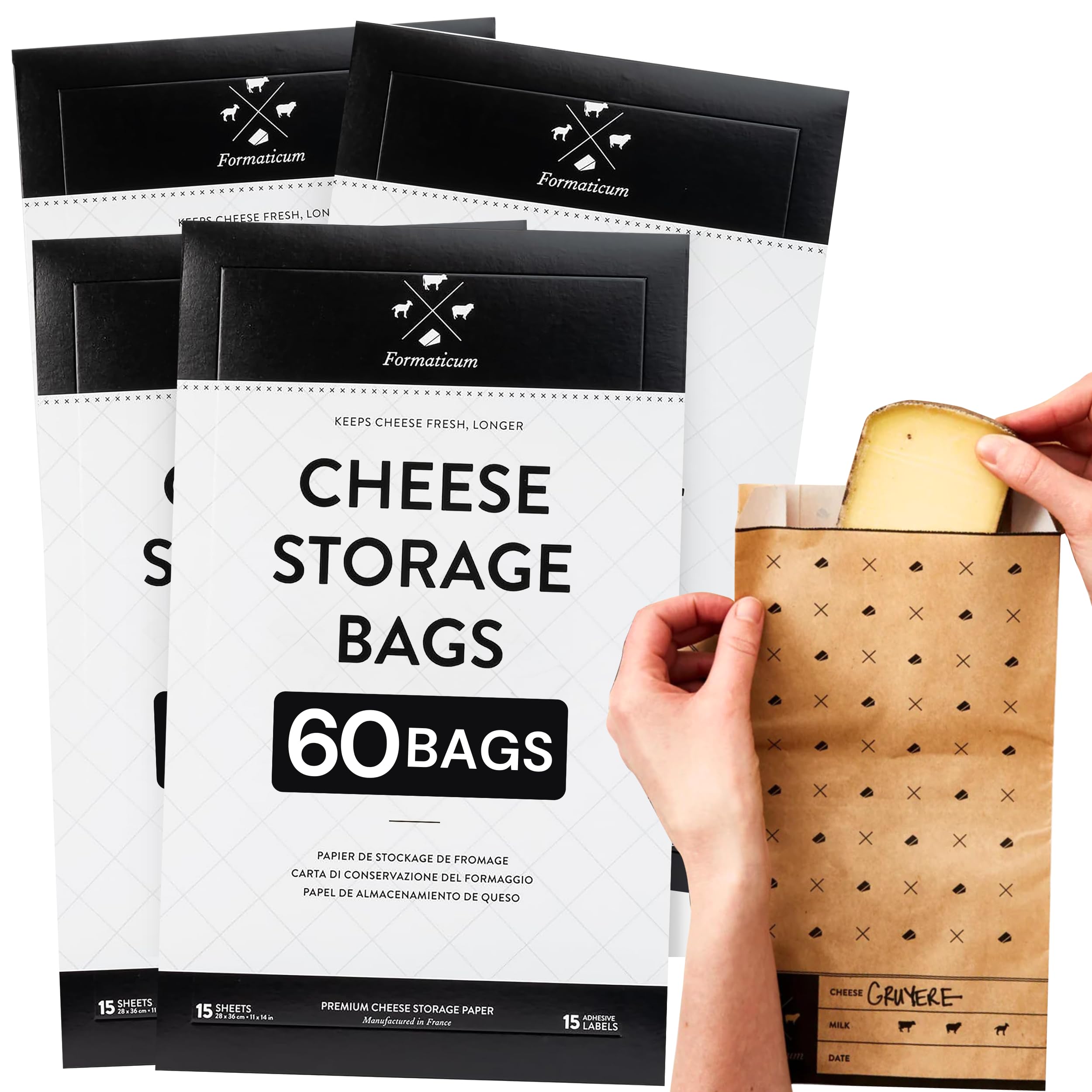 Formaticum  60Pack Cheese Storage Bags  6.25 x 11 Wax Paper Bags to Keep Cheese or Charcuterie Fresh  Professional Grade Che