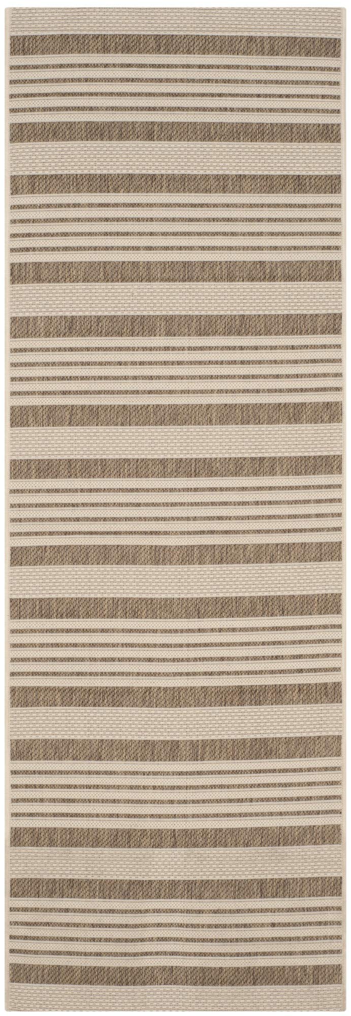 SAFAVIEH Courtyard Collection Runner Rug - 23 x 67, Brown & Bone, Stripe Design, Non-Shedding & Easy Care, Indoor/Outdoor & 