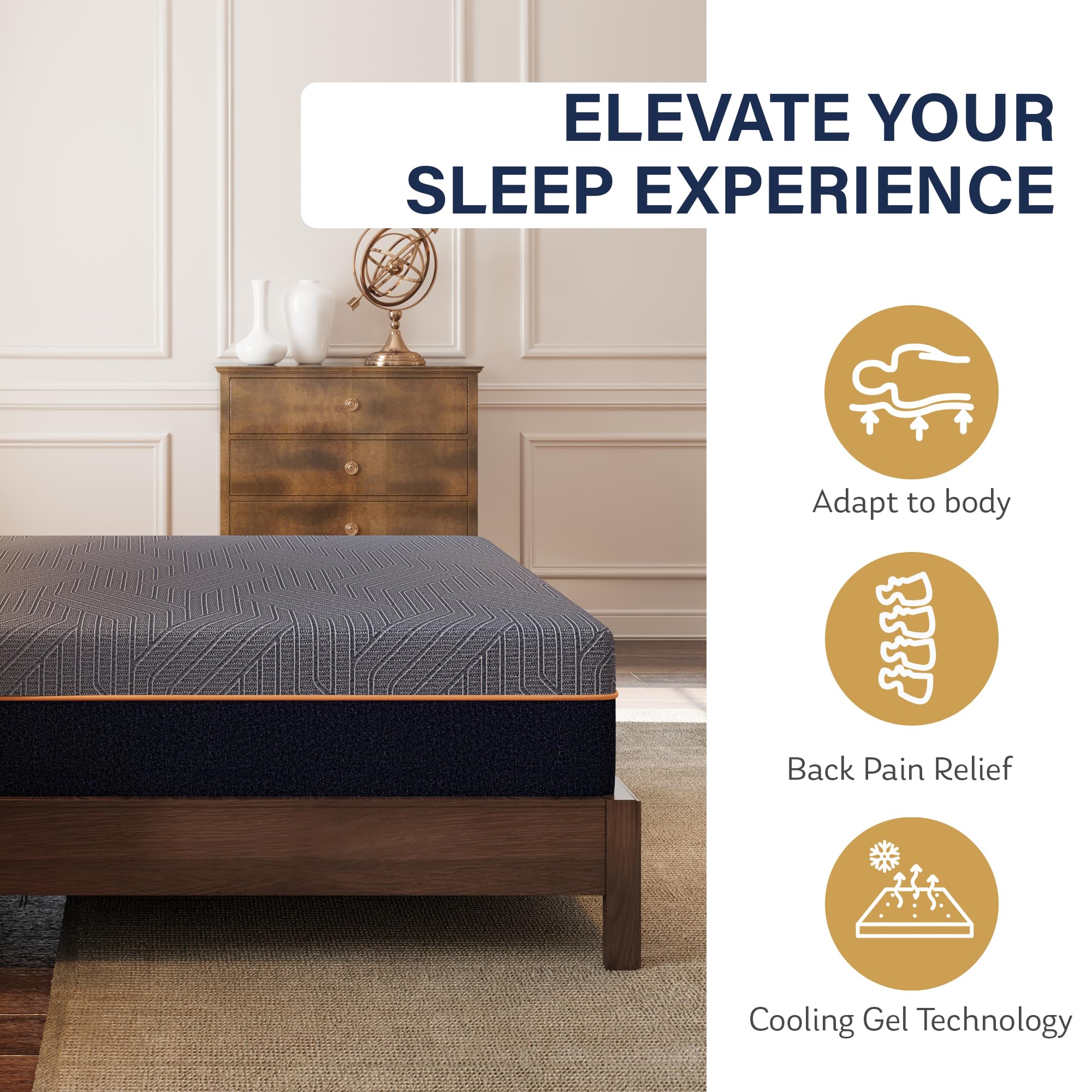 EGOHOME 12 Inch Queen Mattress  Copper Gel Cooling Memory Foam Mattress for Back Pain Relief Therapeutic Double Matress Bed in a Box  CertiPUR-US Certified  60?x80?x12?  Black