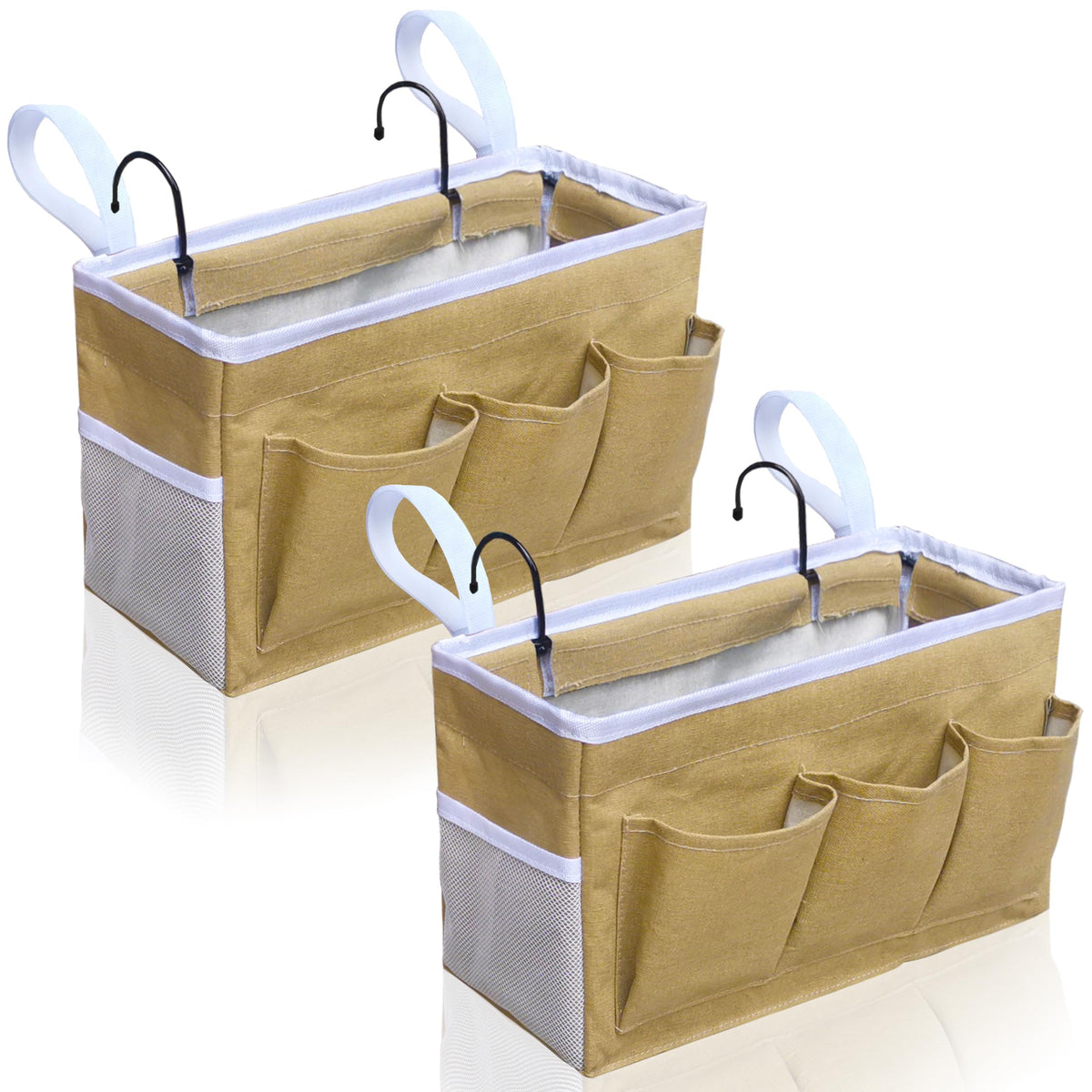 Kanrichu 2pcs Bedside Caddy Storage Organizer, Hanging Bag Holder with Pockets for Bedroom, Loft Bed Tent, Bed Curtain, Top Bunk