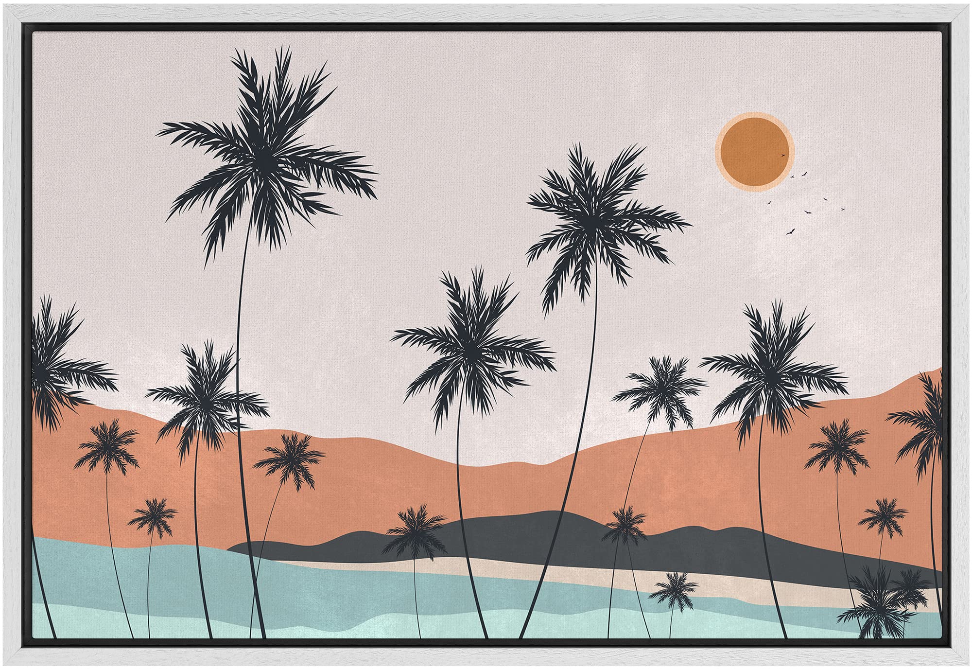 Signford Framed Canvas Print Wall Art Woodland Nursery Decor Geometric Pastel Mountain Lake Nature Wilderness Modern Art Decorat