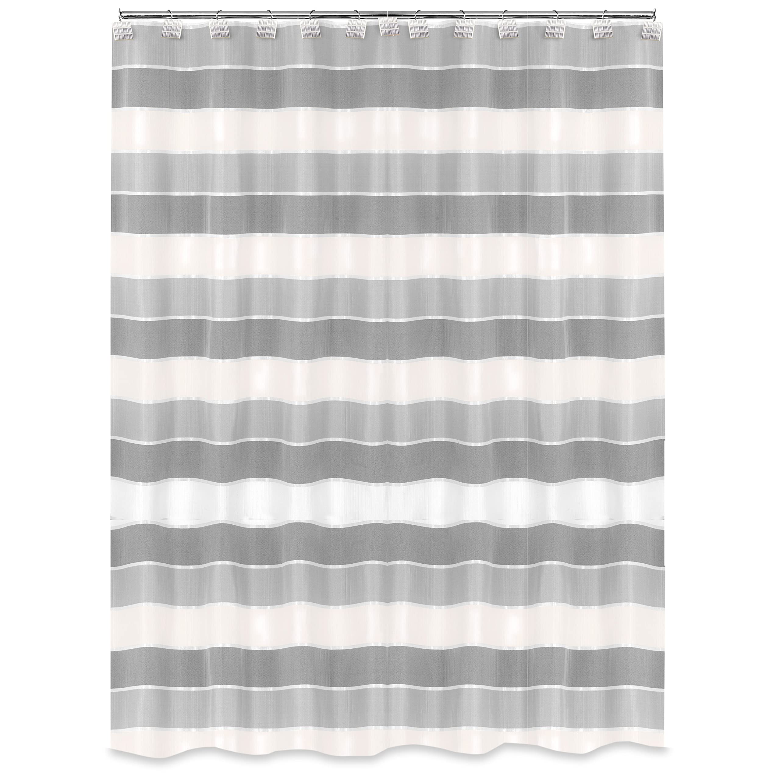 Zahari Home 13Pc Modern Line Shower Curtain Sets Gray Shower Curtain & 12 Shower Curtain Hooks Luxury Contemporary Modern Shower