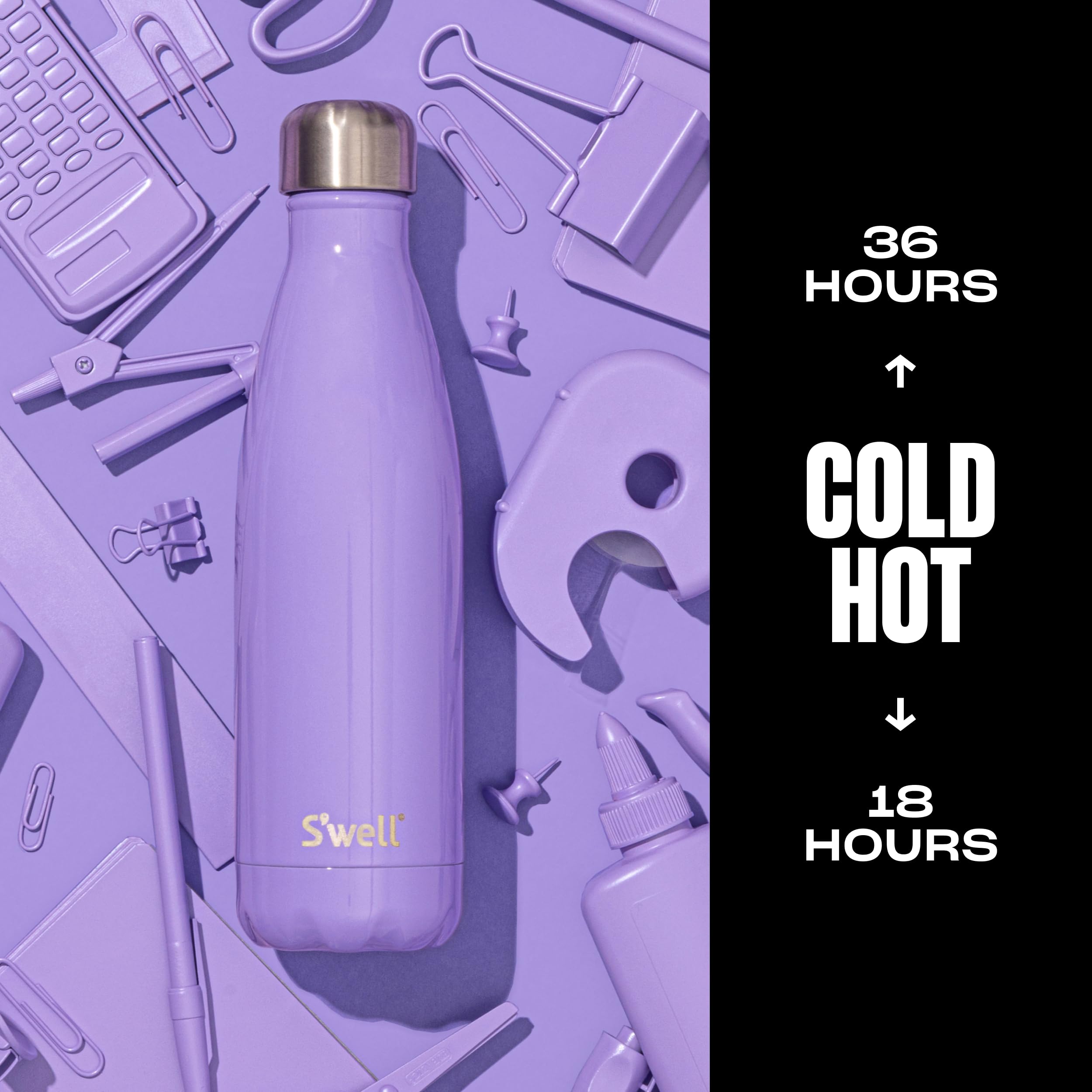 S'Well Stainless Steel Water Bottle, 17Oz, Hillside Lavender, Triple Layered Vacuum Insulated Containers Keeps Drinks Cold For 3