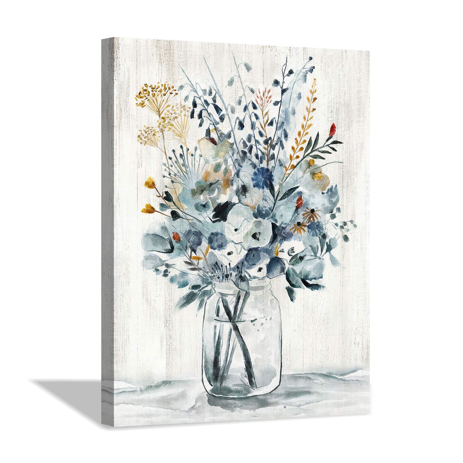 Abstract Flower Print Wall Art: Botanical Flower Bouquet In Crystal Vase Picture Picture On Wrapped Canvas For Dining Room (12 '