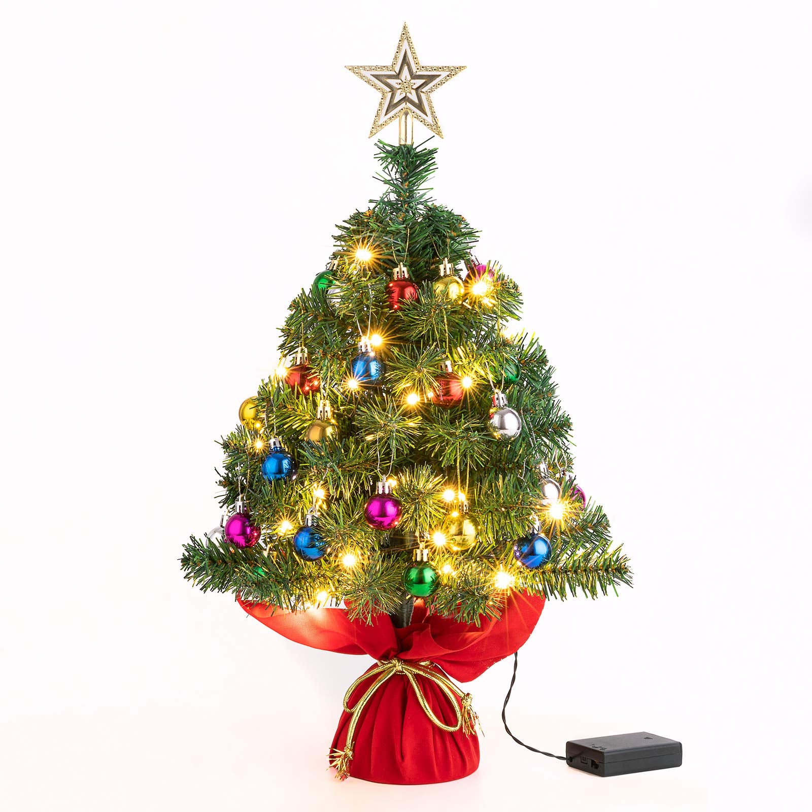 Sunnyglade 22Inch Tabletop Christmas Tree Mini Artificial Christmas Tree with 30 LED Lights & 24 Pcs Xmas Ball for Table Top Des