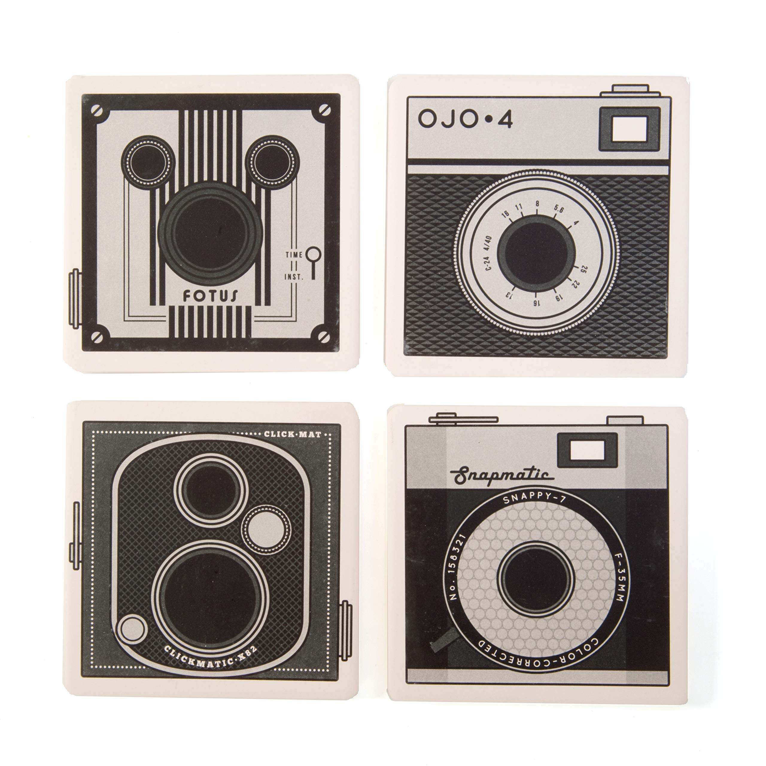 Coasterstone Absorbent Coasters, ''Vintage Cameras'' (Set Of 4), 4-1/4'', Multicolor