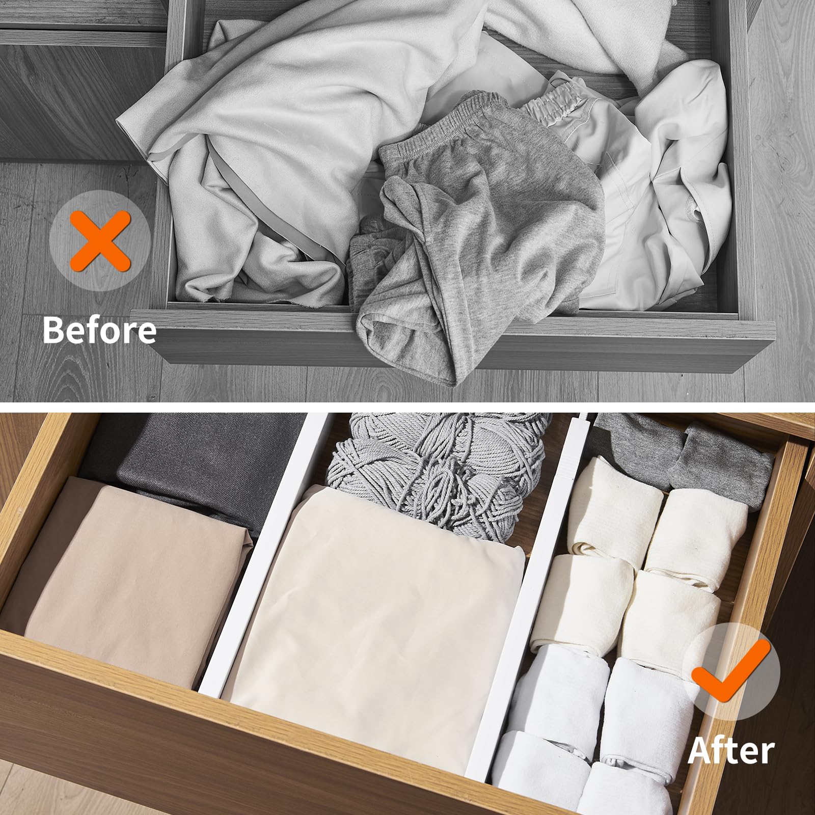 Canfanni Drawer Dividers 3 Pack, 2.36'' High, 14.76-22.6'' Adjustable Drawer Divider for Clothes, Plastic Dresser Organizer for