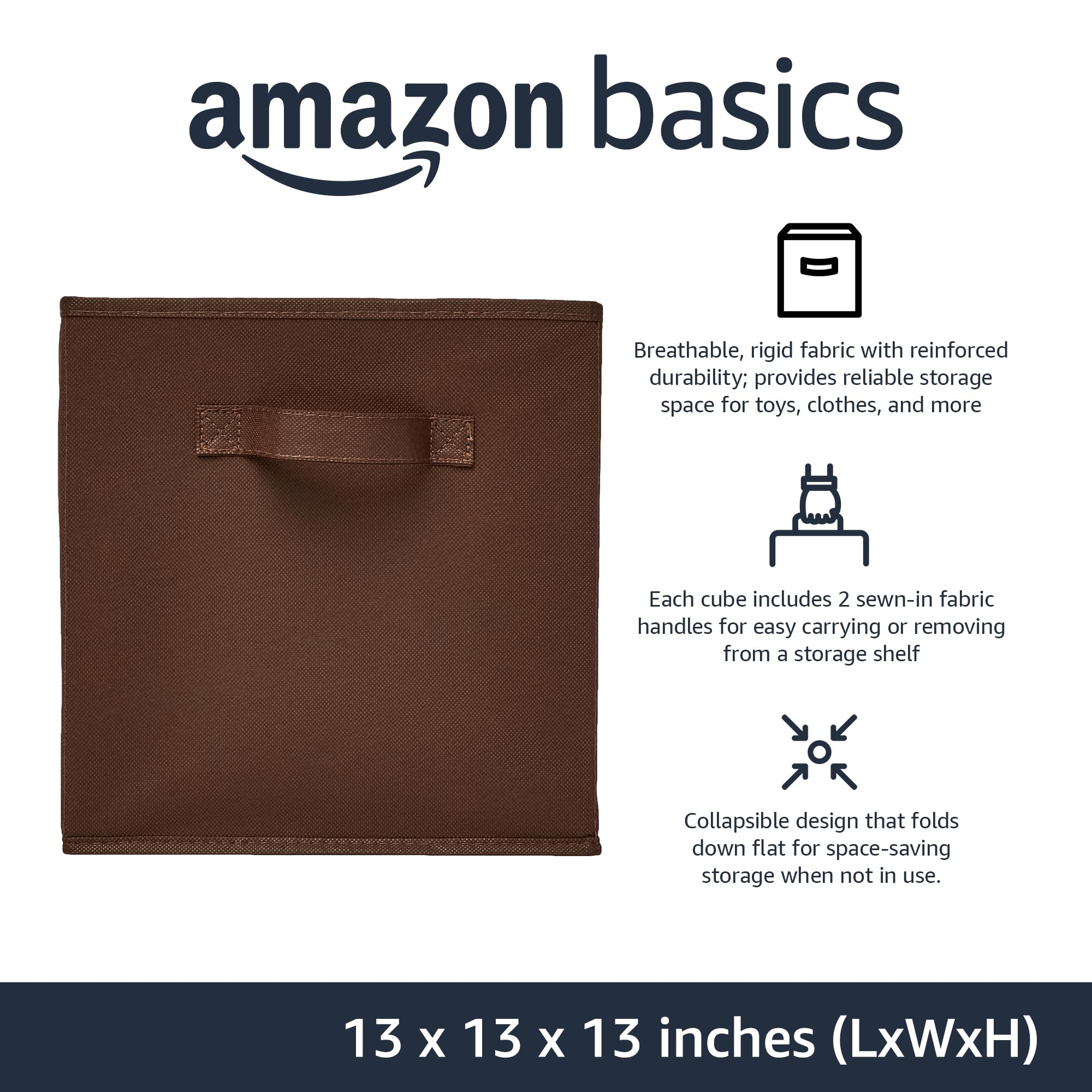Amazon Basics Collapsible Fabric Storage Cube Organizer With Handles, 13 X 13 X 13 Inch, Brown - Pack Of 6