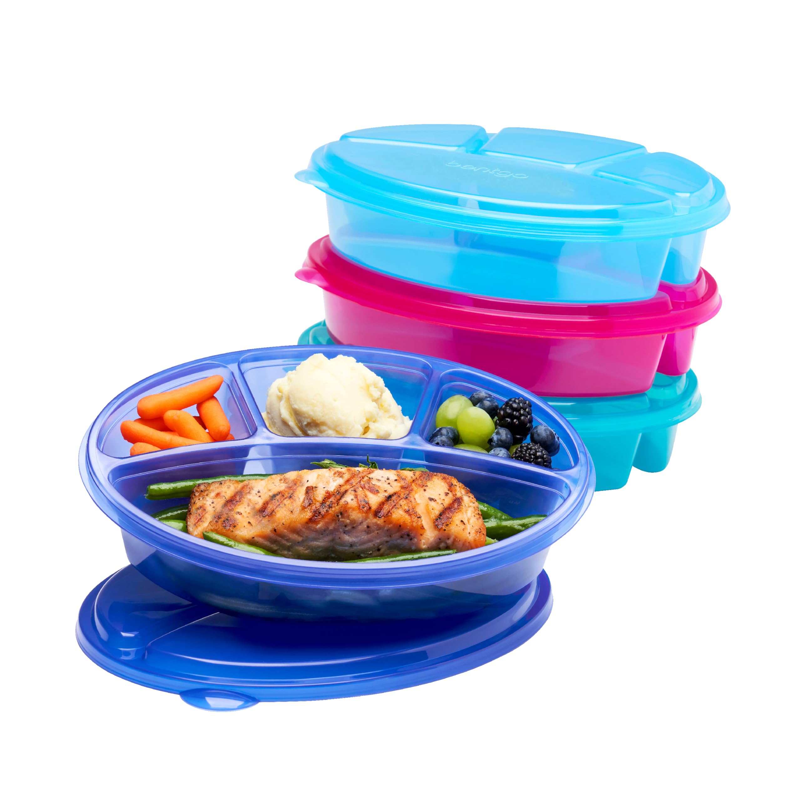 Bentgo Easyboxes 4-Compartment Oval Containers - Patented Design 8-Piece Set; 4 Trays & 4 Fitted Lids Seal In Freshness; Reusabl