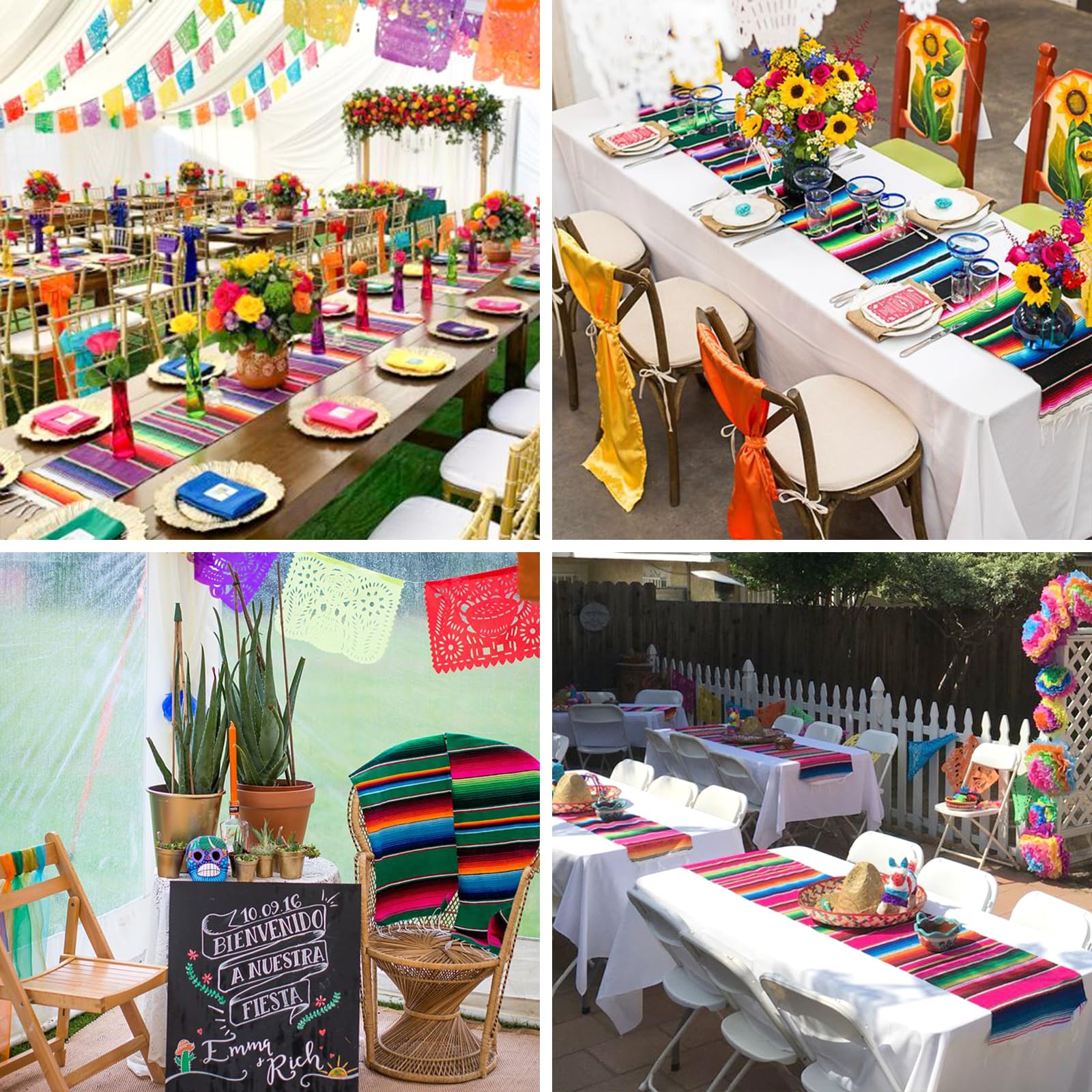 Habbi Mexican Table Runner, 4 Pack 14 X 110 Inch, Large Mexican Party Decoration Table Runner, Fiesta Themed Cinco De Mayo, Fies